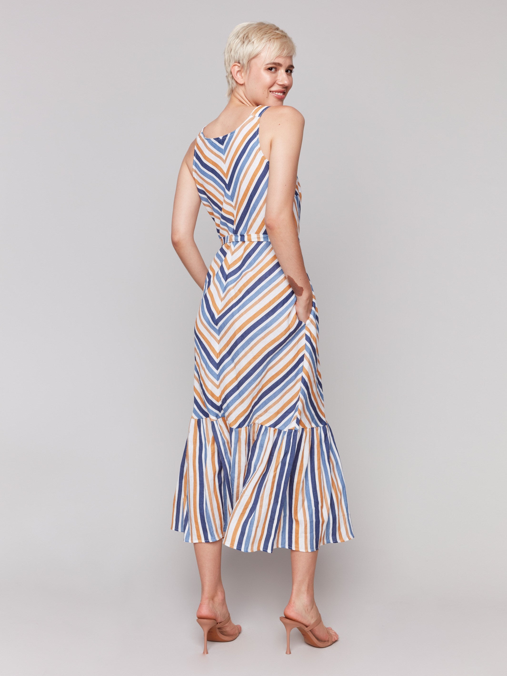 Breathable Striped Linen Blend Maxi Dress with Adjustable Sash - Casual Summer Beach Dress for Women | Perfect for Vacations, Weddings & Outdoor Events