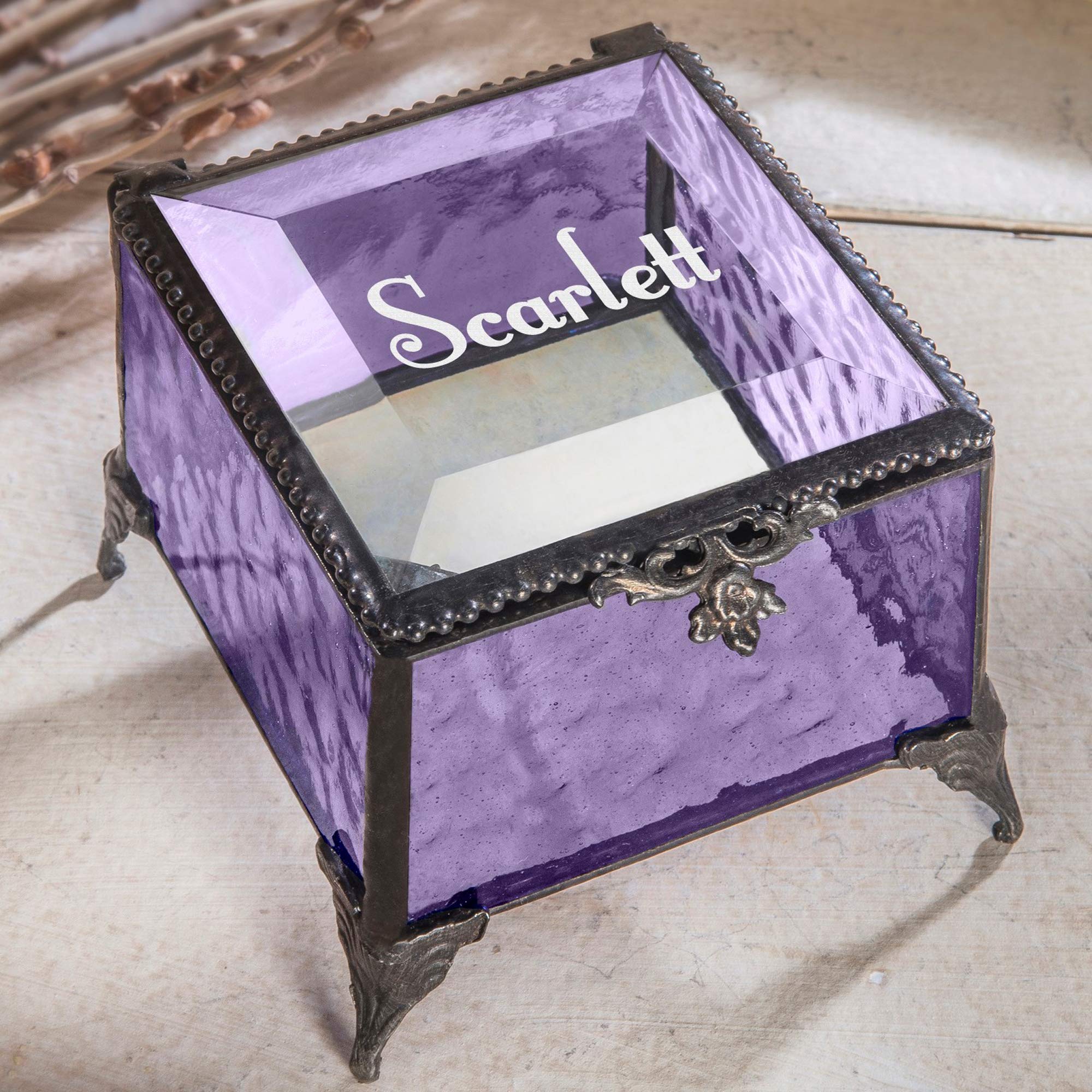 Personalized Engraved Jewelry Box with Stained Glass - Decorative Vanity Display Keepsake Gift for Women - Purple EB217-1 | Perfect for Jewelry Storage, Home Decor & Wedding Gifts