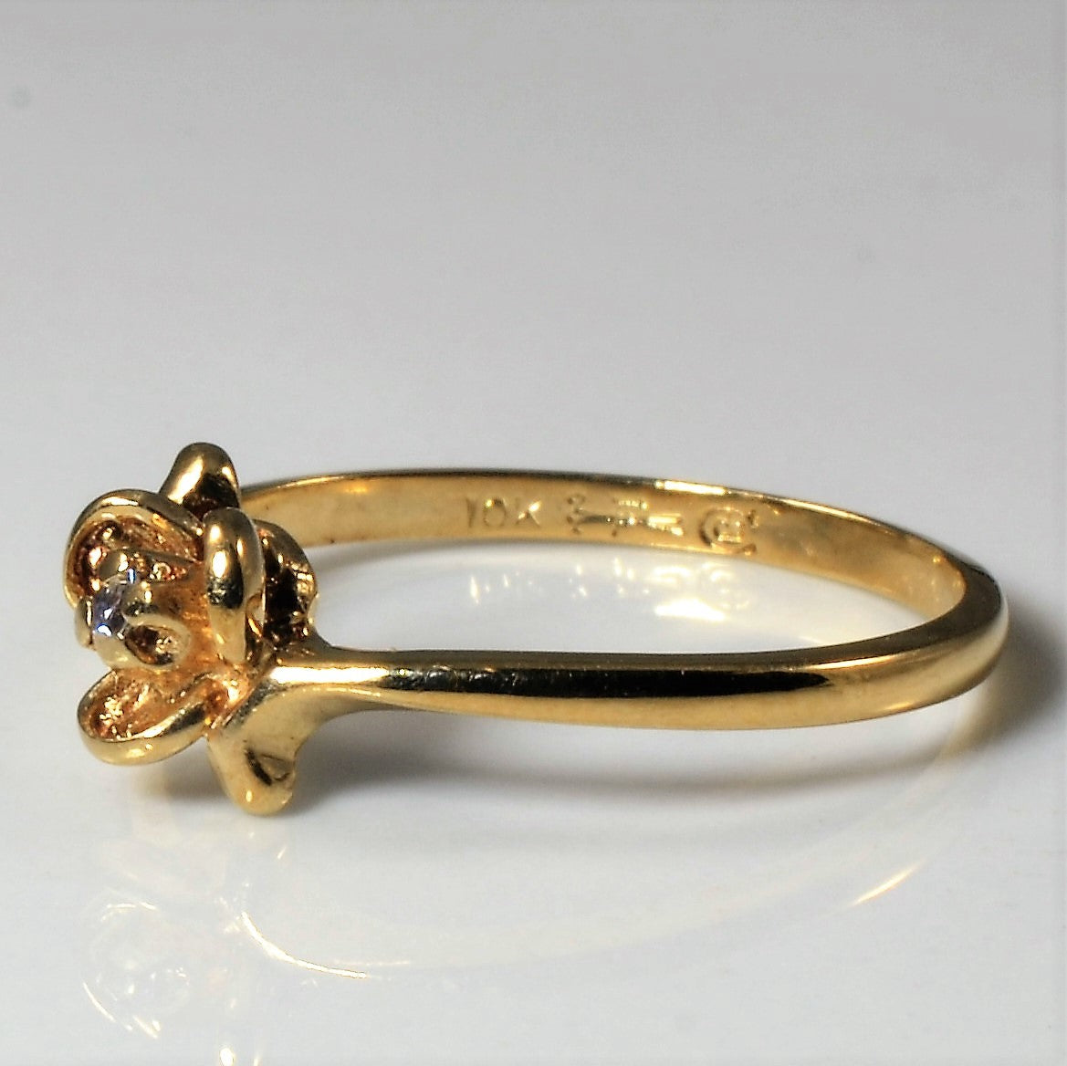 10K Gold Solitaire Diamond Thin Flower Ring - 0.015ct Dainty Engagement Band - Size 6.5 - Perfect for Bridal, Anniversary & Valentine's Day Gifts