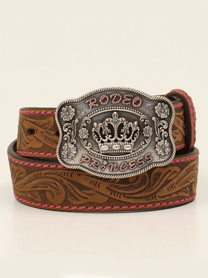 Angel Ranch D130002034 Kids Tooled Floral Lace Stitch Belt Brown - Western Style Belt for Boys & Girls - Perfect for Cowboy Boots, Jeans & Western Outfits