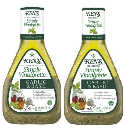Organic Garlic & Basil Vinaigrette Salad Dressing - Pack of 2 (16 oz Each) | Premium Italian Style Dressing for Salads, Pasta & Marinades | Vegan & Gluten-Free