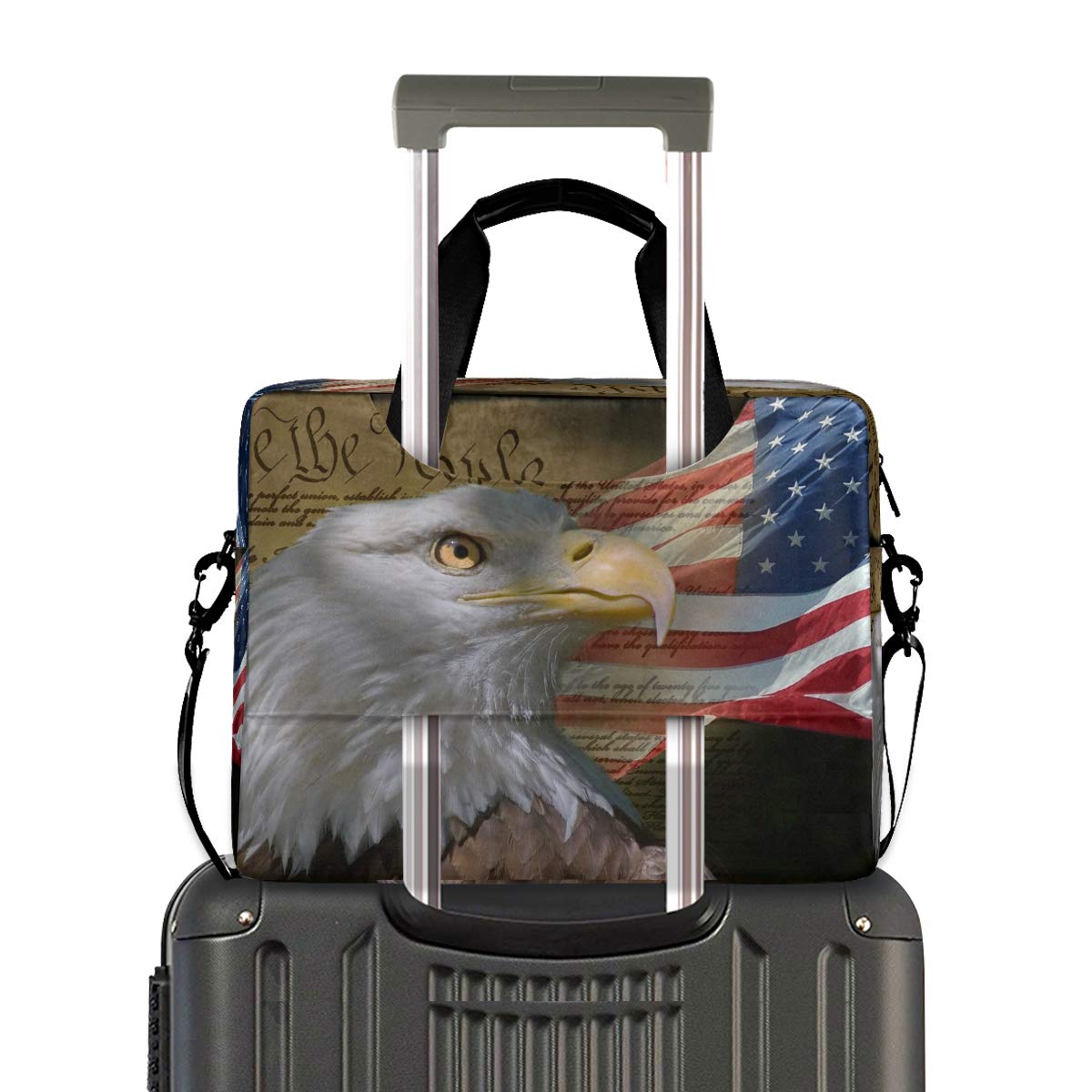 Patriotic USA Flag & Eagle Laptop Bag - Durable 13-15.6 Inch Laptop Sleeve Case with Shoulder Strap for Work, Travel & Business | American Flag Design Computer Briefcase for Men & Women