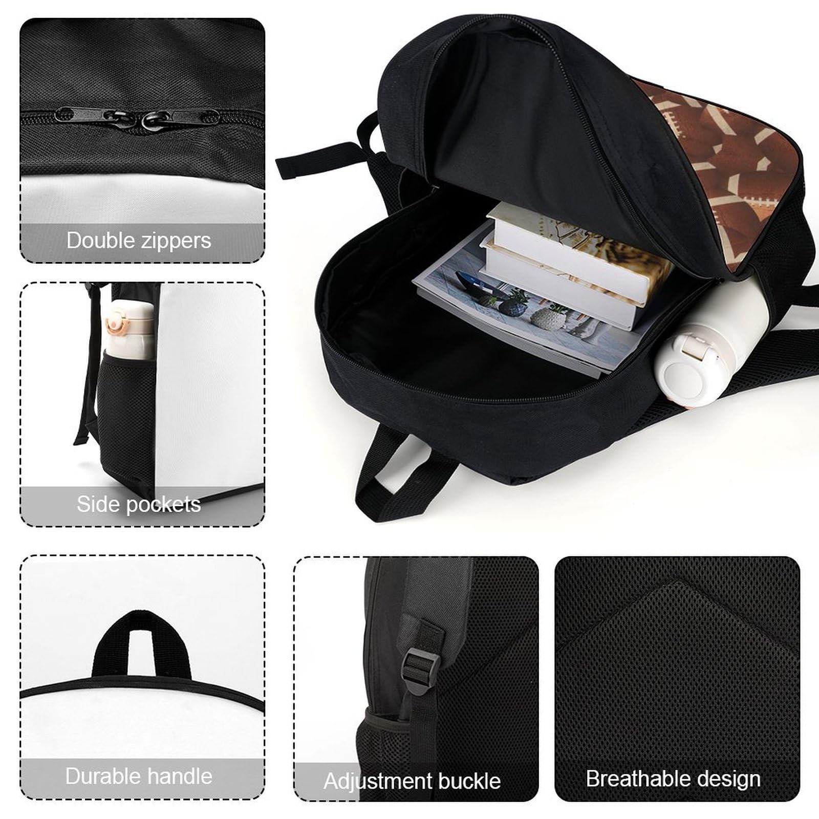 IOEDTHBJ 17 Inch American Football Pattern Backpack - 3D Printed Laptop Bag for School & Travel, Durable Computer Backpack for Men & Women - Perfect for College, Work & Sports Events