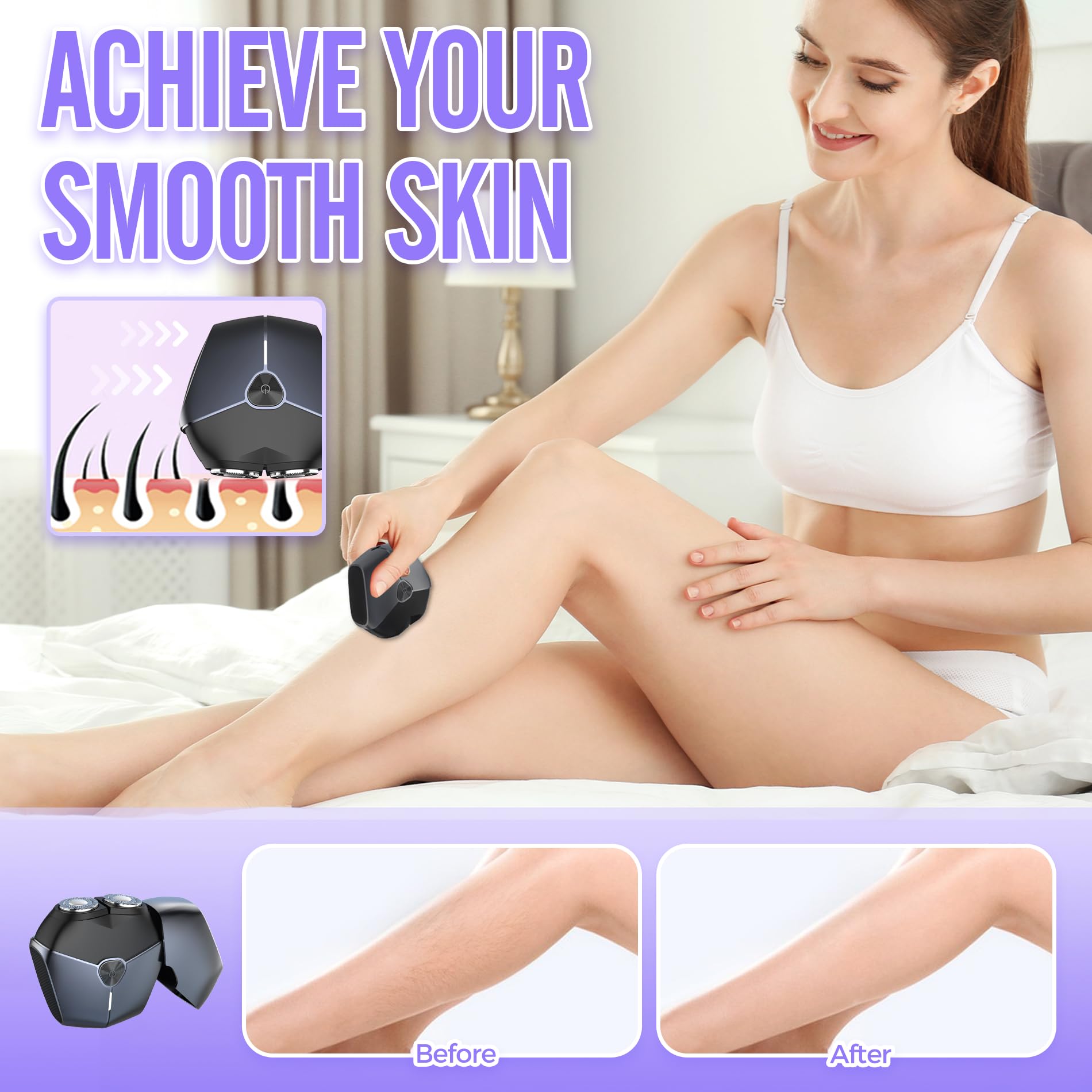 Best Women's Electric Razor & Face Shaver - Pubic Hair Trimmer for Bikini, Underarm & Facial Hair Removal | Smooth Shaving for Sensitive Skin | Perfect for Travel, Gym & Daily Grooming