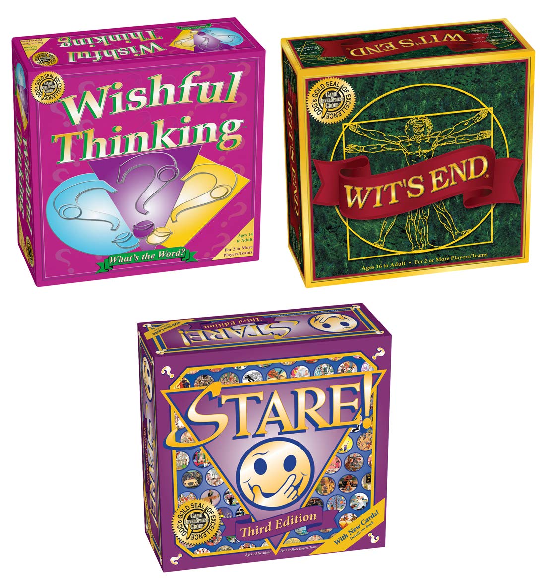 Triple Play Board Game Bundle - Wishful Thinking, Wit's End & Stare - Fun Family Game Night Set for Parties & Gatherings