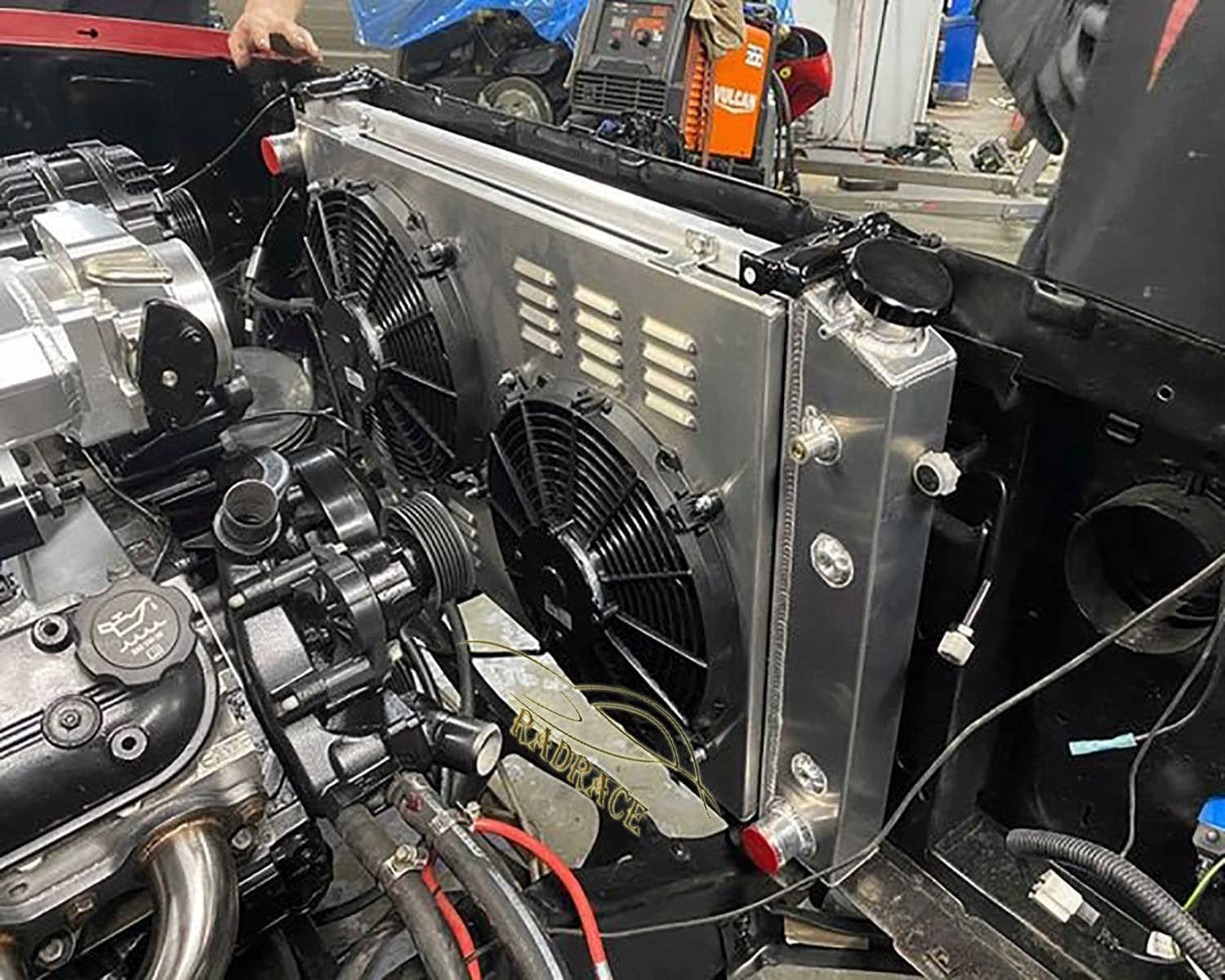 High-Performance Aluminum Radiator for 1970-1988 Chevy GMC C/K Suburban Pickup El Camino Monte Carlo Caprice Malibu Camaro Nova Jimmy Oldsmobile Cutlass Supreme Omega Pontiac - 4 Row Cooling System with Dual 12