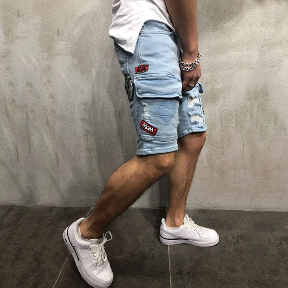 Seidarise Men's Distressed Denim Shorts - Ripped Blue Jean Shorts for Casual Wear | Perfect for Summer Outfits, Beach Trips & Street Style Fashion