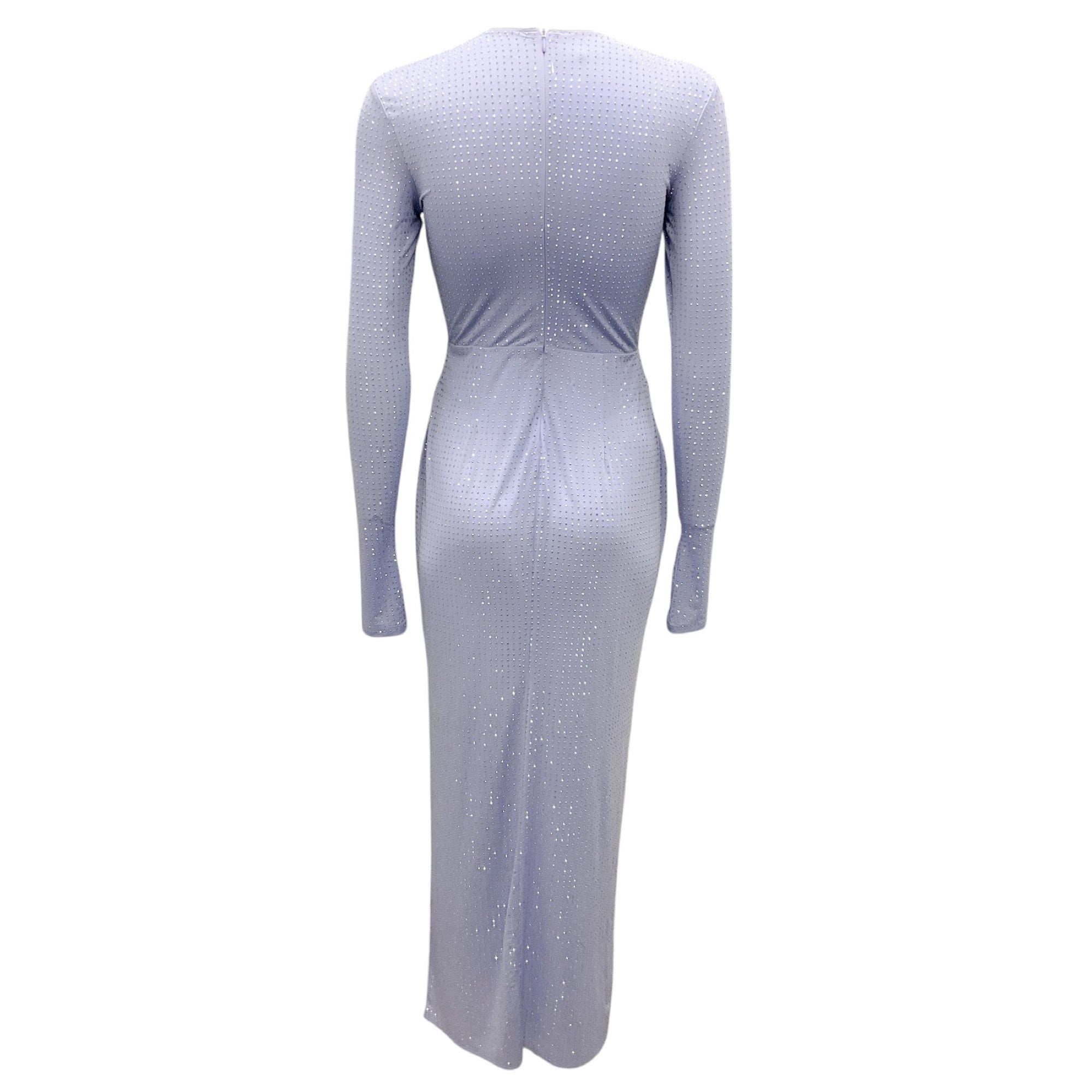 Alex Perry Lilac Crystal Embellished Long Sleeve Jersey Midi Dress for Women - Elegant Evening Party & Wedding Guest Outfit
