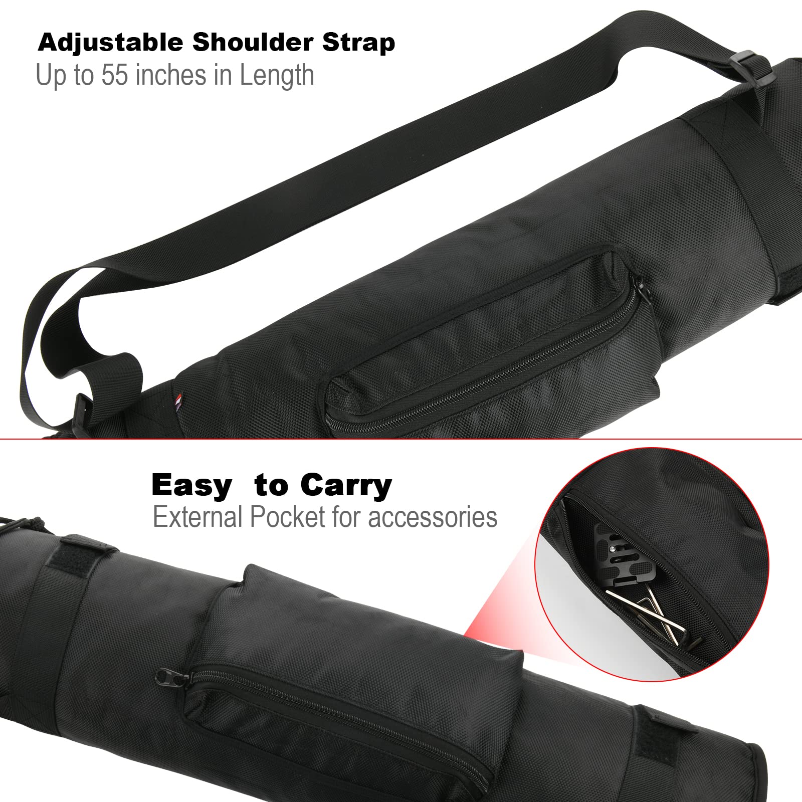 TXEsign 24” Heavy Duty Nylon Tripod Carrying Case Bag - Compatible with Gitzo, Manfrotto Tripods - Camera Tripod Travel Bag with Outer Pocket for Light Stands, Monopod & Mic Stand - Perfect for Photography, Videography & Outdoor Adventures