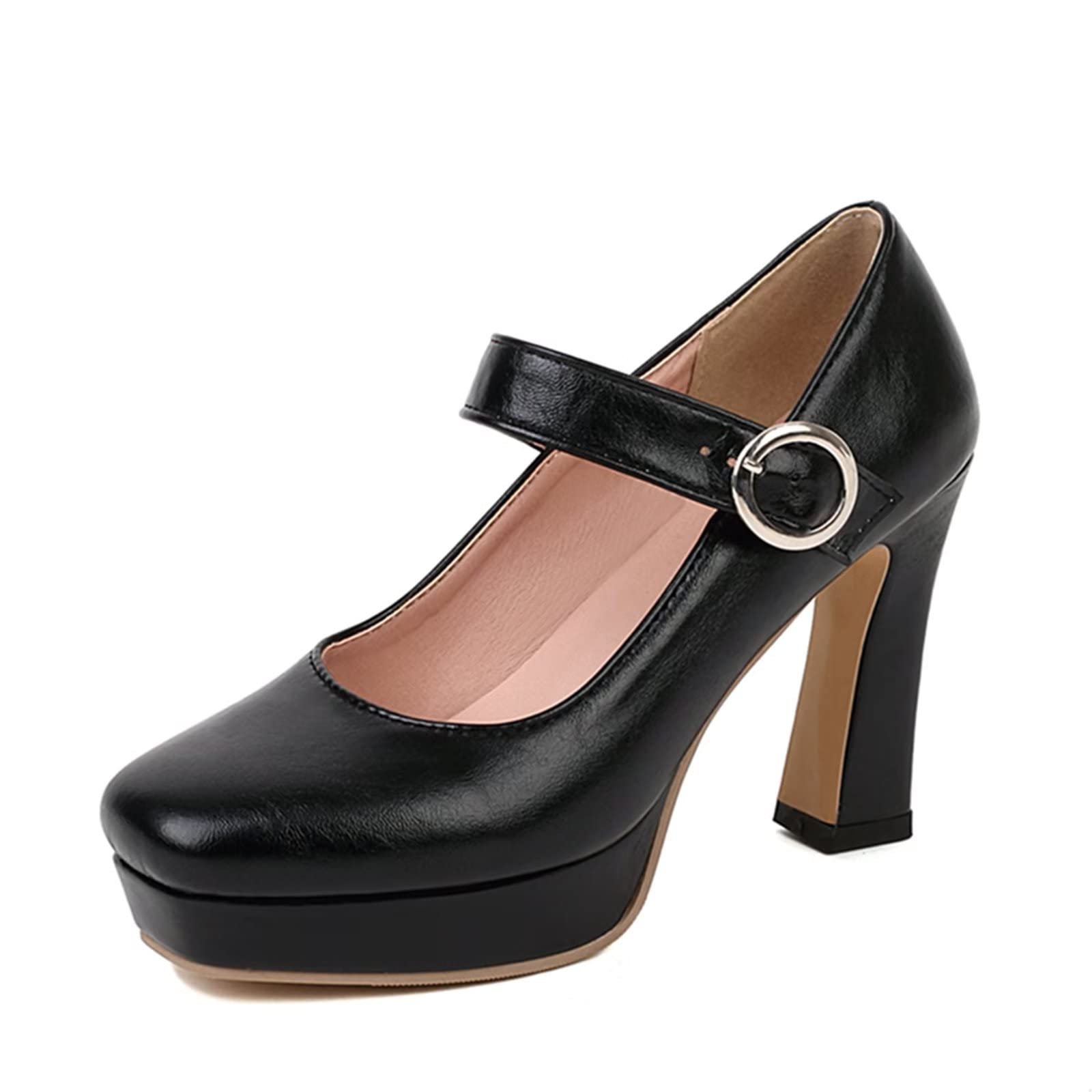 Women's Chunky Heel Mary Jane Shoes - Square Toe Buckle Platform Pumps for Work, Party & Wedding | Comfortable Dress Shoes for Women