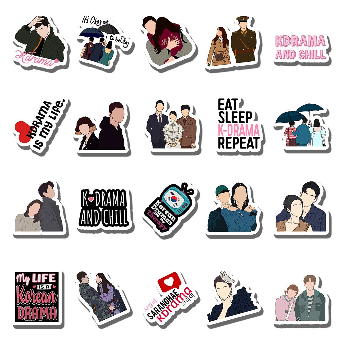 20 PCS Aesthetic K-Drama Vinyl Stickers - Waterproof, Colorful Decals for Water Bottles, Laptops, Cars, Bikes, Luggage, Guitars & Skateboards - Perfect for Personalizing Your Belongings & Showing Your K-Pop Style