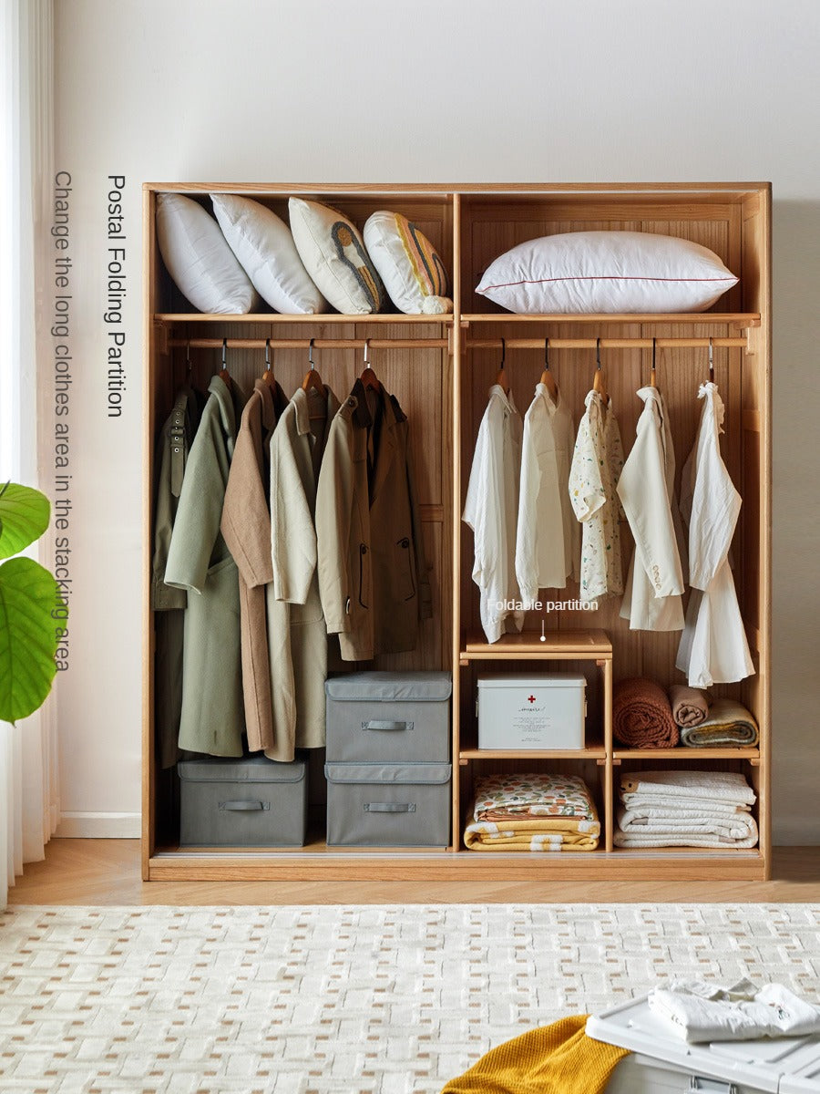 Solid Oak Wood Sliding Door Wardrobe - Durable & Stylish Closet Storage for Bedroom, Living Room, and Office Organization