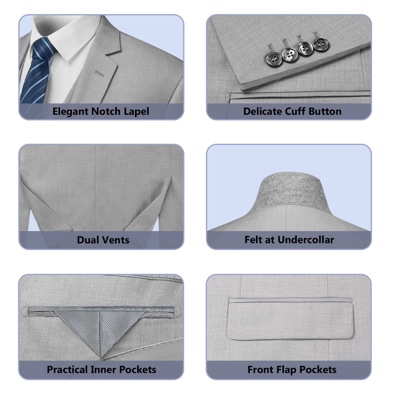 Cooper & Nelson Men's Slim Fit 3-Piece Suit Set - One Button Solid Jacket, Vest & Pants with Tie | Formal Business Attire, Wedding Tuxedo & Special Occasion Outfit