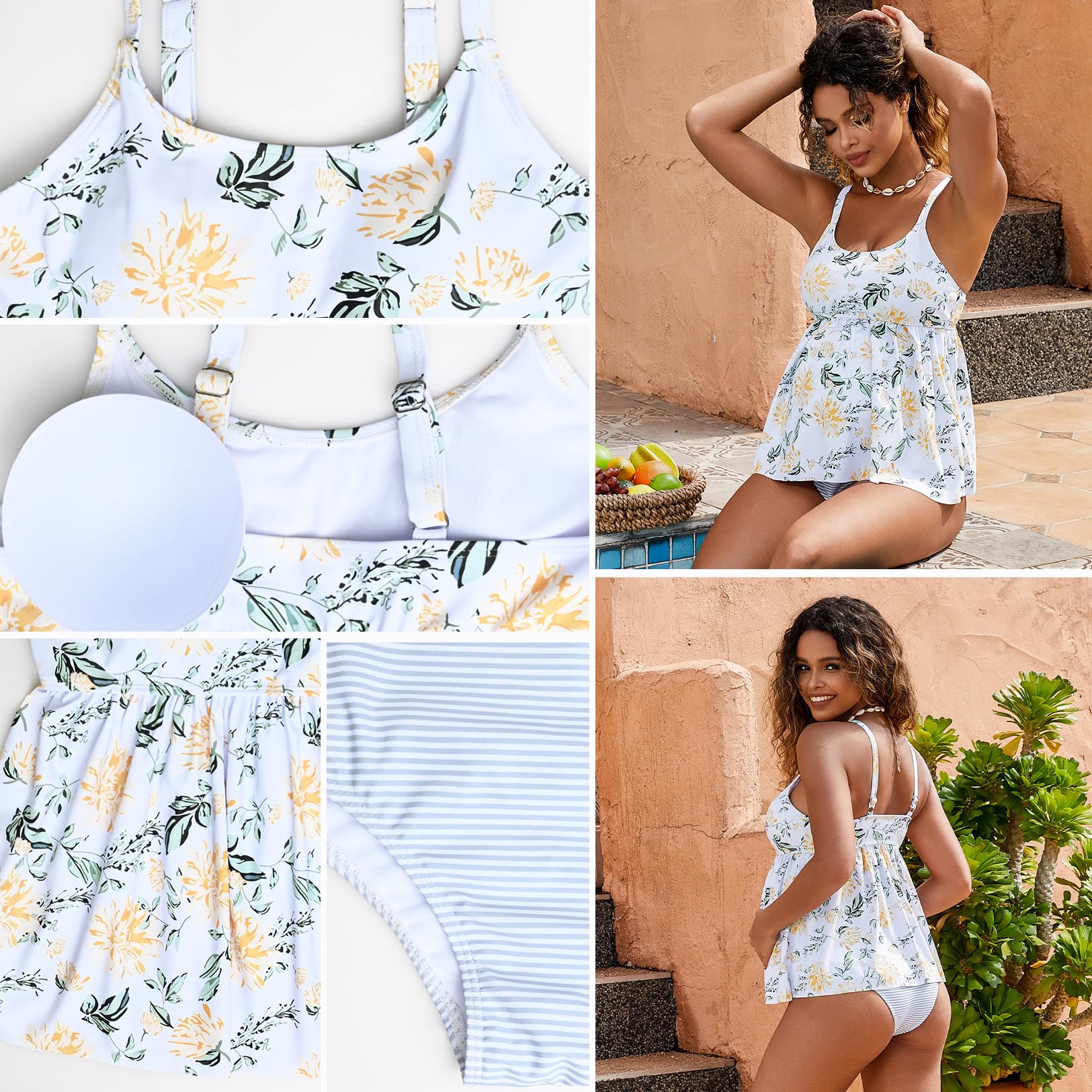 GINKANA Maternity Tankini Set - Adjustable Straps Two Piece Pregnancy Swimwear with Cute Ruffle Hem | Perfect for Beach, Pool & Maternity Photos