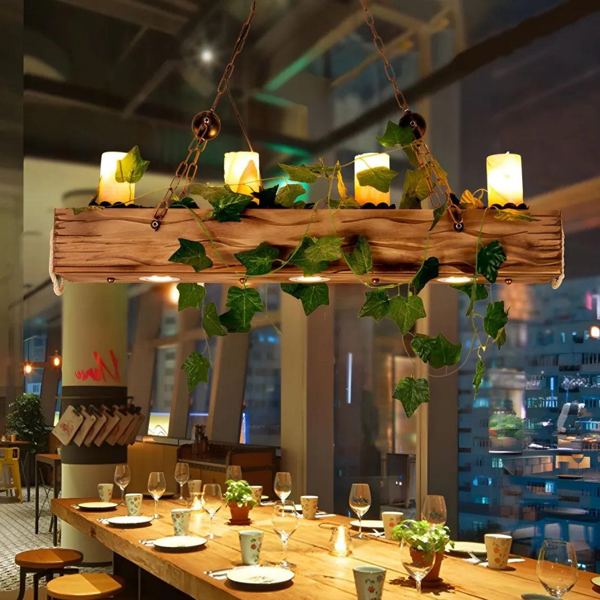 Modern Rectangular Wooden Pendant Light - Farmhouse Dining Room Ceiling Fixture, Rustic Wood Chandelier for Kitchen Island, Breakfast Nook & Living Room Decor