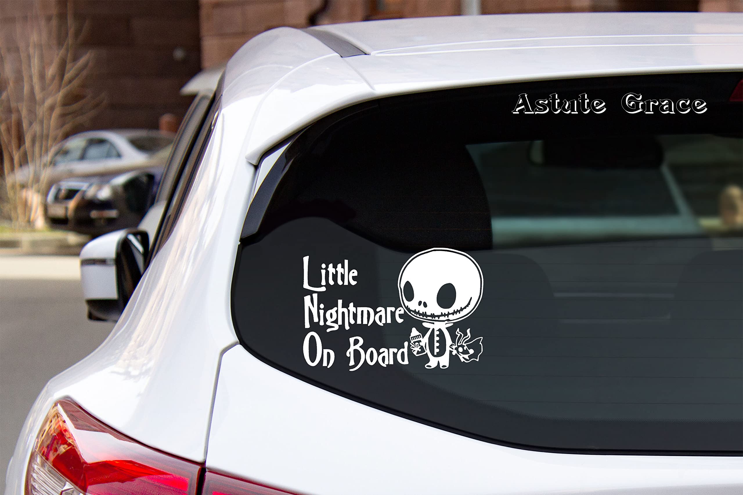 Jack Skellington Nightmare Before Christmas Vinyl Car Decal - 7.5 Inch White Baby on Board Sticker for Car Windows, Holiday Car Accessories | Perfect for Halloween & Christmas Decorations