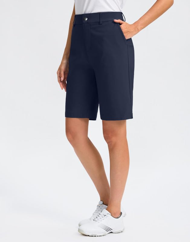 Women's 9'' Bermuda Golf Shorts with Pockets - Stretchable Quick-Dry Knee-Length Shorts for Golf, Work & Casual Wear | Perfect for Golfing, Office & Summer Outings