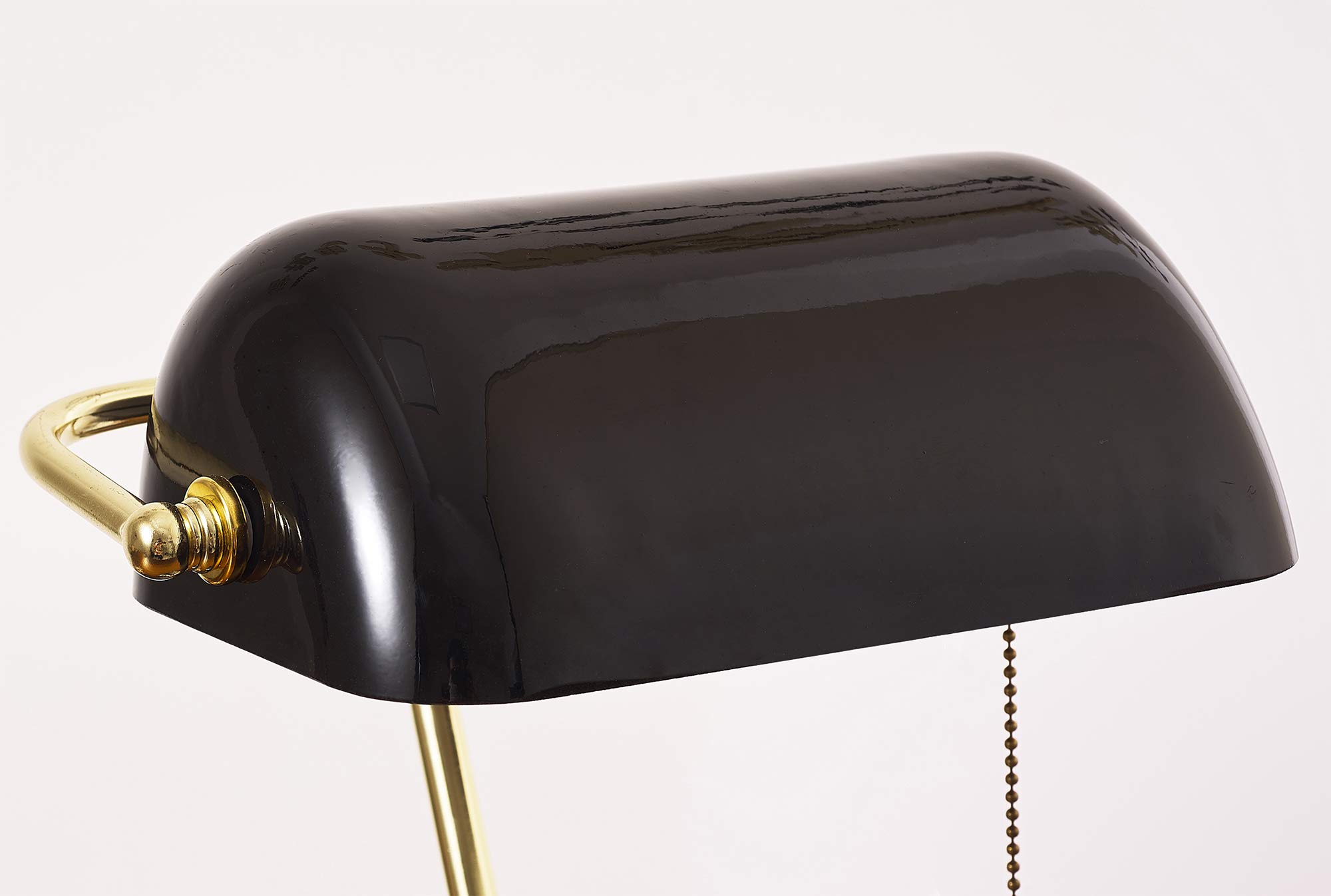 Vintage Bankers Lamp with Traditional Pull Chain Switch - Retro Brass Finish Gold Desk Lamp for Home Office, Study, Reading & Bedroom - Classic Black Shade for Warm Ambient Lighting