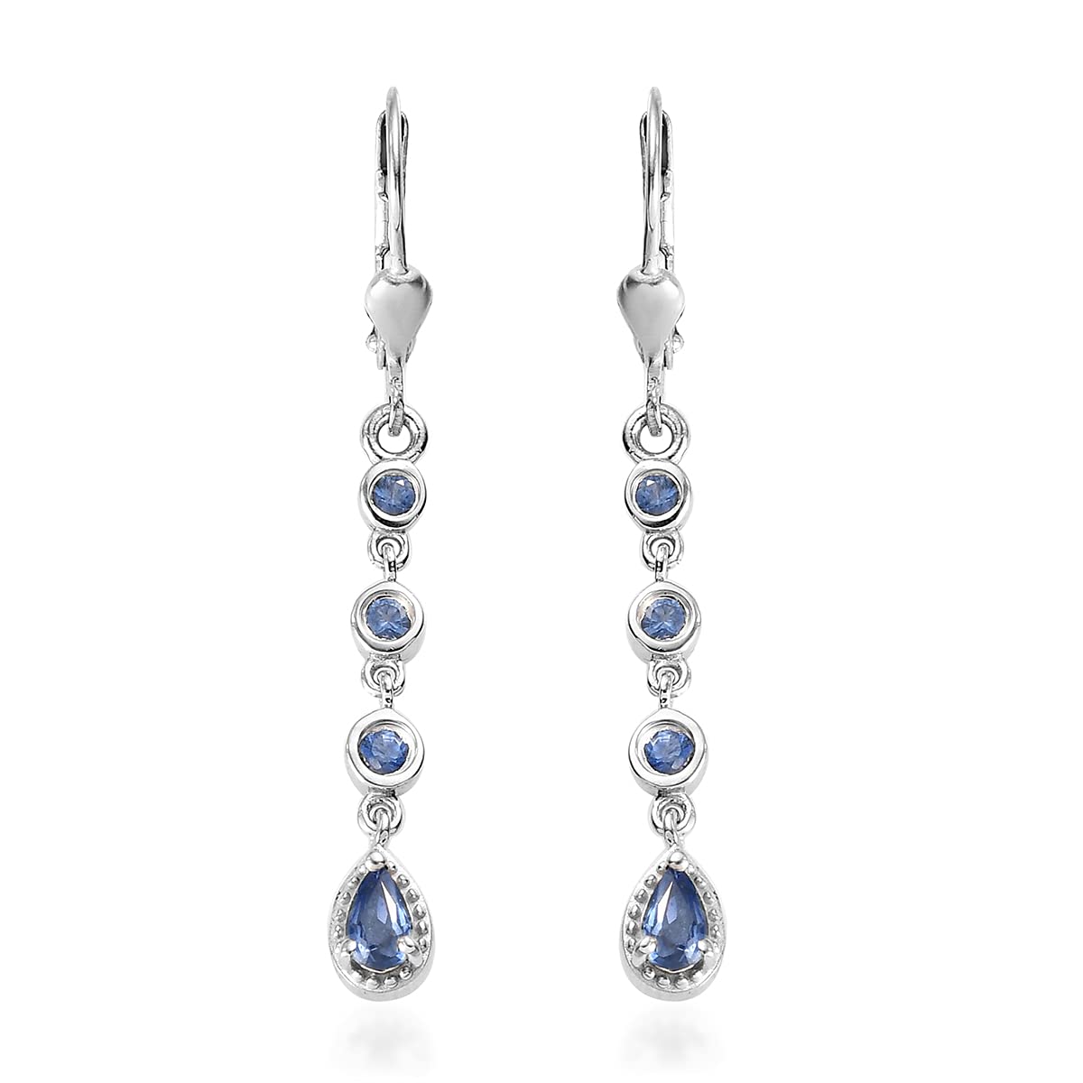 925 Sterling Silver Platinum Over Blue Sapphire Lever Back Earrings for Women - Elegant Dangle Earrings for Party, Wedding & Evening Wear