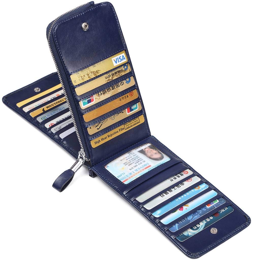 Huztencor Women's Leather RFID Blocking Credit Card Holder Wallet - Slim Card Case for Everyday Use, Travel & Business (Black)