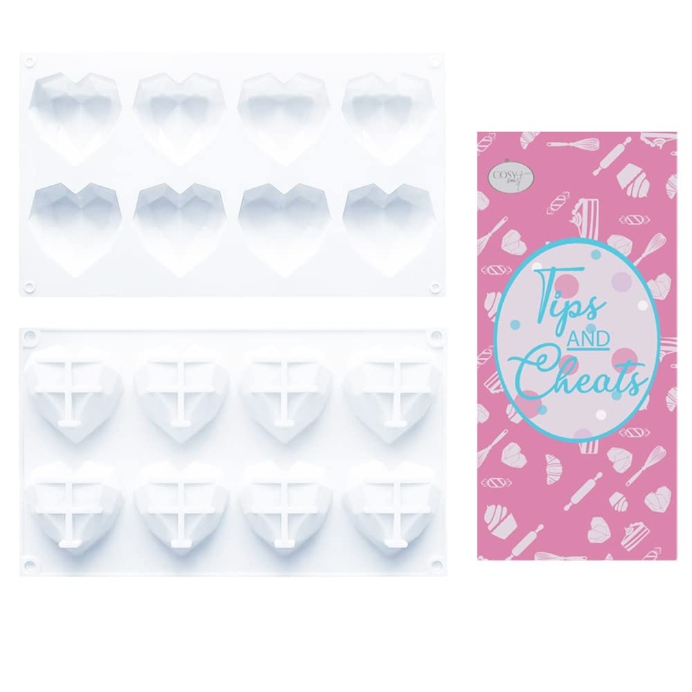 Cozy Coast Diamond Heart Silicone Molds for Baking - 8 Mini Breakable Heart Chocolate Molds for Cake, Mousse, Brownies, Jelly & Desserts | Perfect for Valentine's Day, Birthday Parties & Romantic Treats