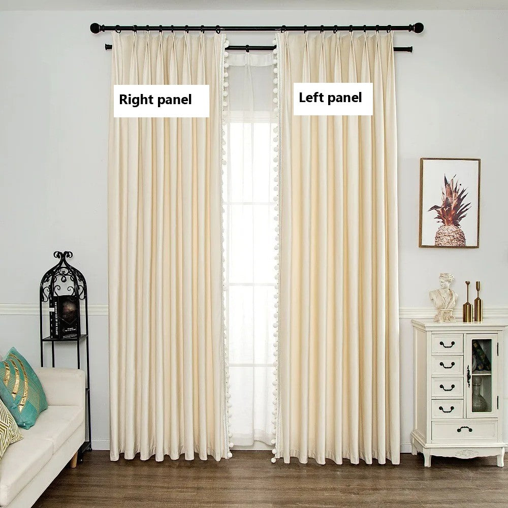 Luxury European Pompom Lace Velvet Curtains - Ivory White, Elegant Window Treatments for Living Room & Bedroom Decor