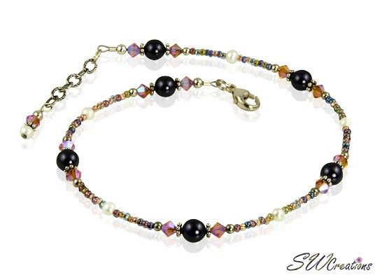 Topaz Purple Pearl Sunset Anklet - Elegant Adjustable Ankle Bracelet for Women, Boho Beach Jewelry, Perfect for Summer Vacation & Festival Wear