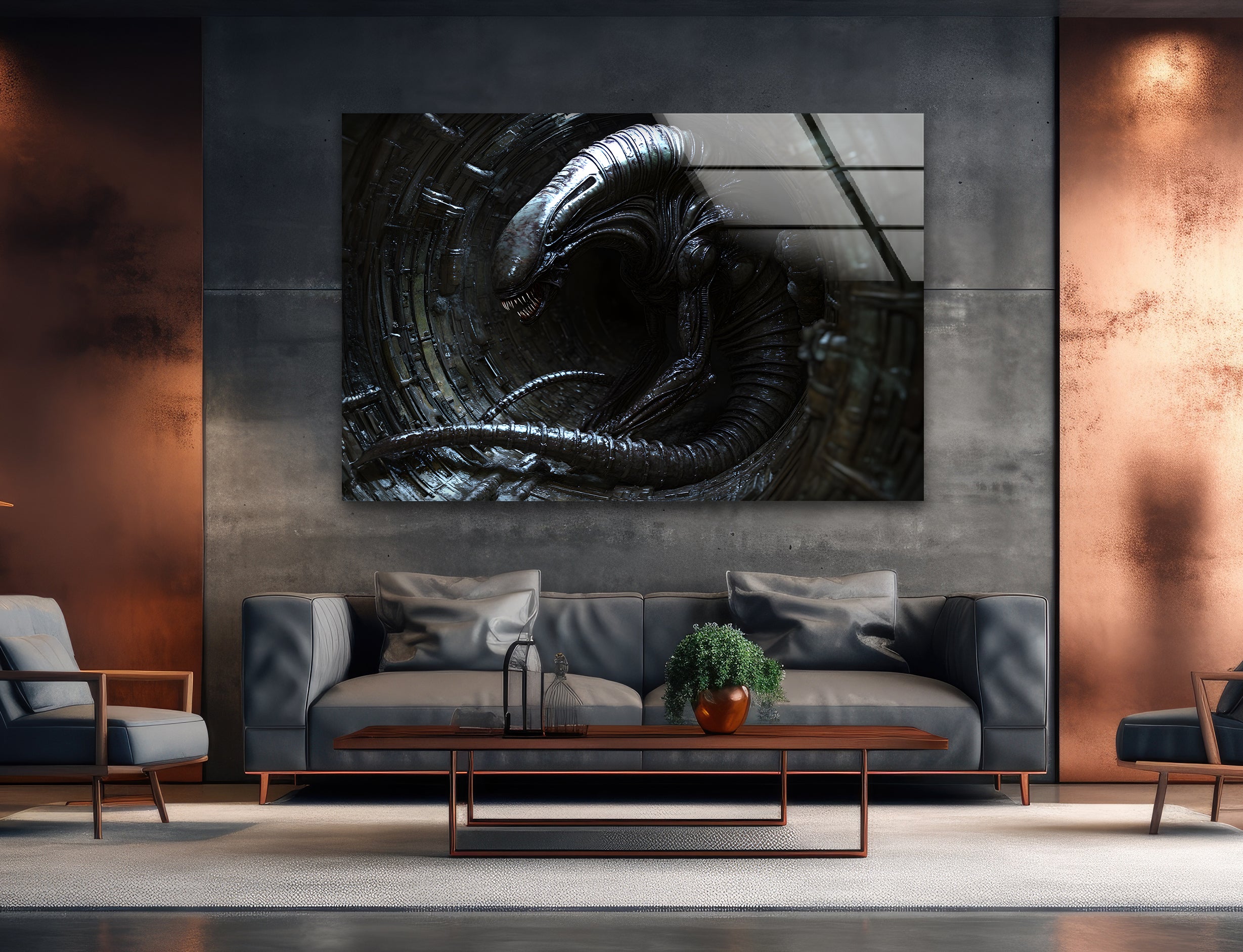 Black Alien Glass Wall Art - Modern Abstract Decor for Living Room, Bedroom & Office | Unique Handmade Glass Artwork for Home & Gifts