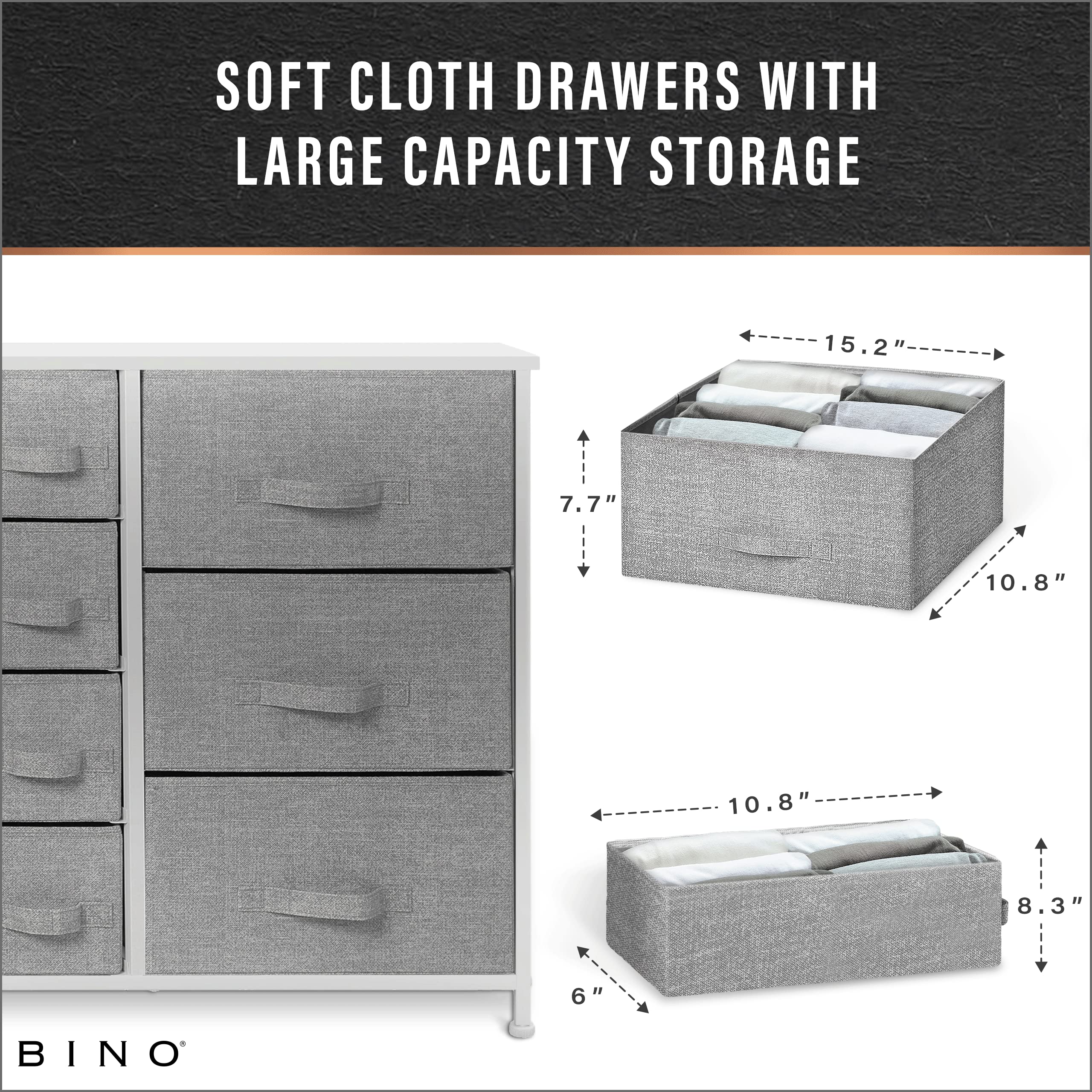 BINO 7-Drawer Fabric Dresser Organizer, Light Grey - Space-Saving Closet Storage Unit with Removable Drawers | Perfect for Bedroom, Nursery, Hallway & Entryway Organization | Foldable Clothes Drawer Tower for Home & Office Use