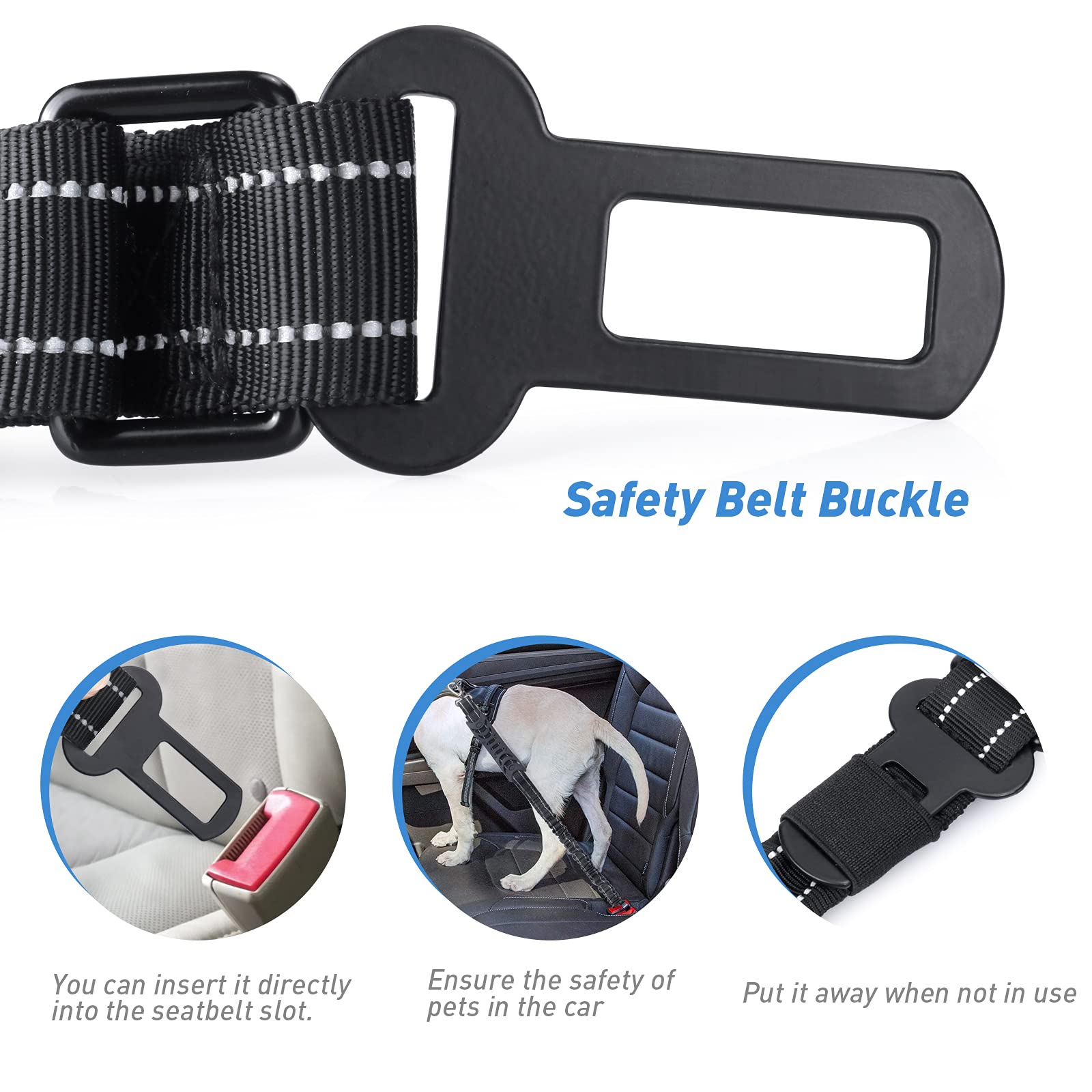 **Hotsky Heavy Duty Tactical Dog Leash for Medium & Large Dogs - 4-6Ft Bungee Shock Absorbing No-Pull Leash with Padded Double Handle & Car Seatbelt, Reflective Black - Perfect for Walking, Running, Hiking & Travel**