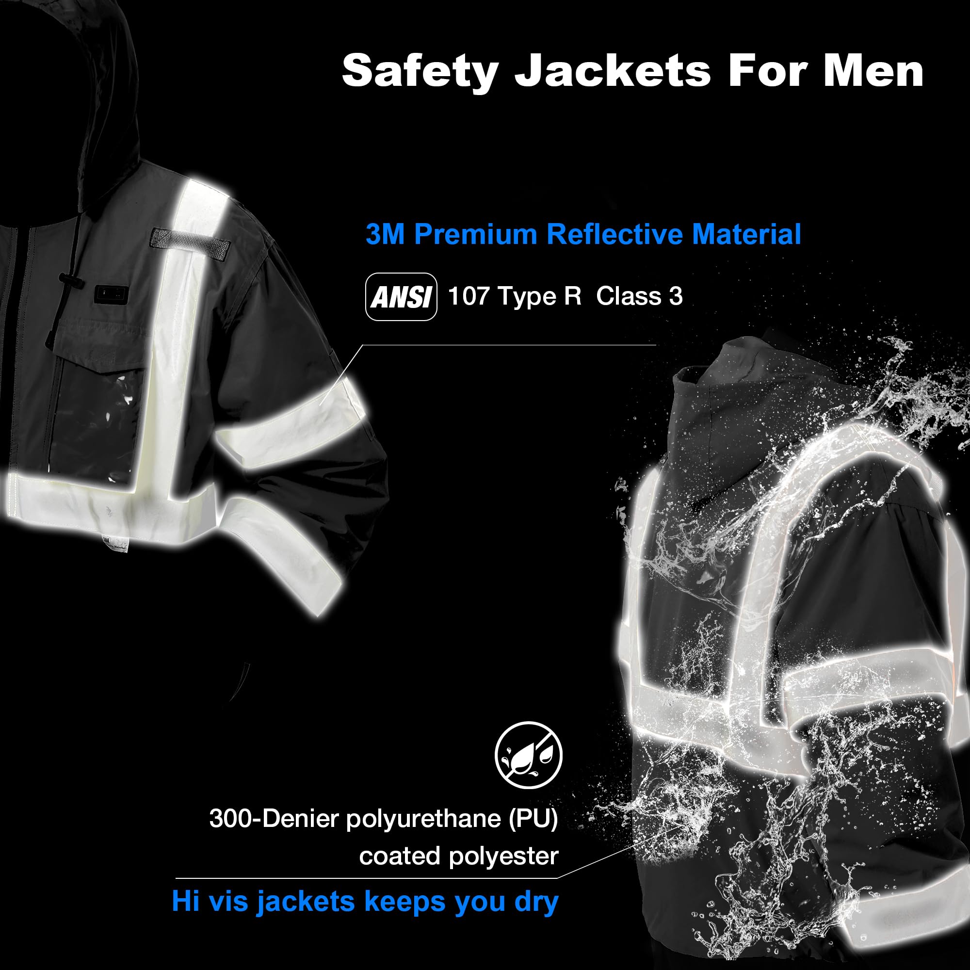 3M Reflective Heated Safety Jacket - Waterproof CLASS 3 Hi-Vis Work Jacket with Heating Technology for Outdoor Winter Construction & Road Workers