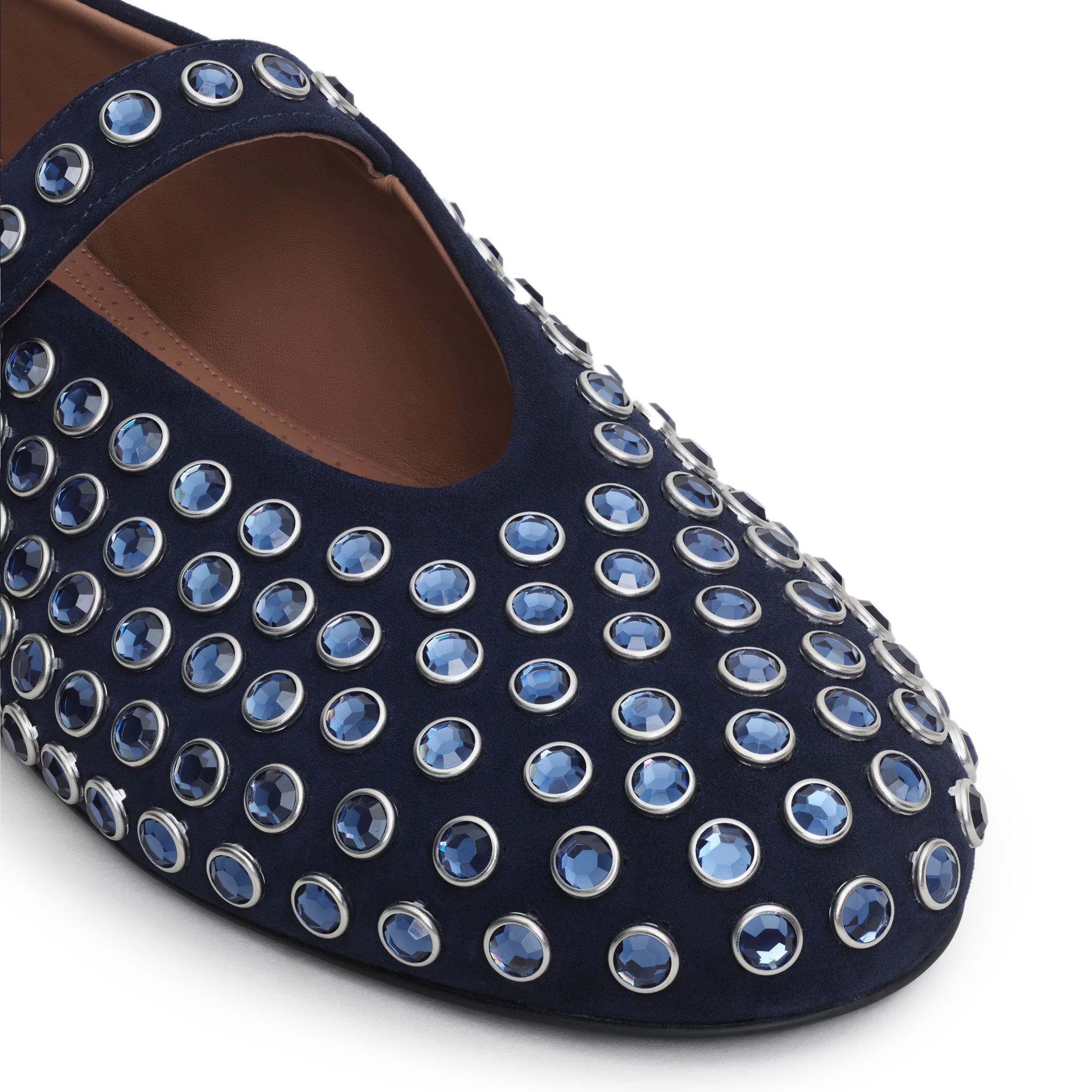 Blue Suede Ballet Flats with Rhinestones - Comfortable Women's Shoes for Work, Party & Everyday Wear