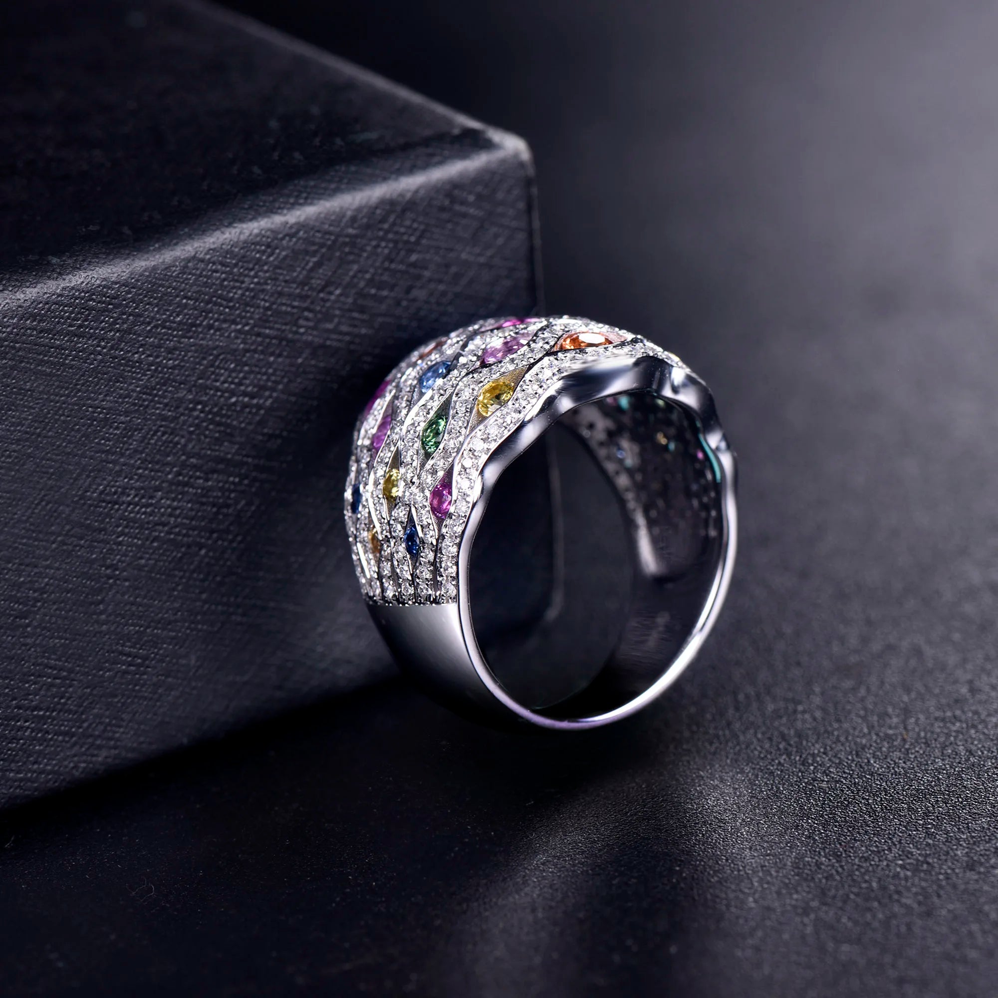 14K White Gold 7.33g Multicolor Sapphire & Diamond Engagement Ring for Women - Perfect for Proposals, Weddings & Anniversary Gifts