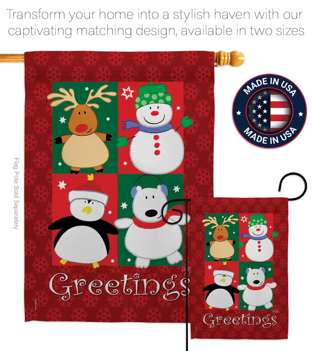 Winter Christmas Decorative Flag Set w/Flagpole - Breeze Decor FK114063-BO for Holiday Home & Garden Decor