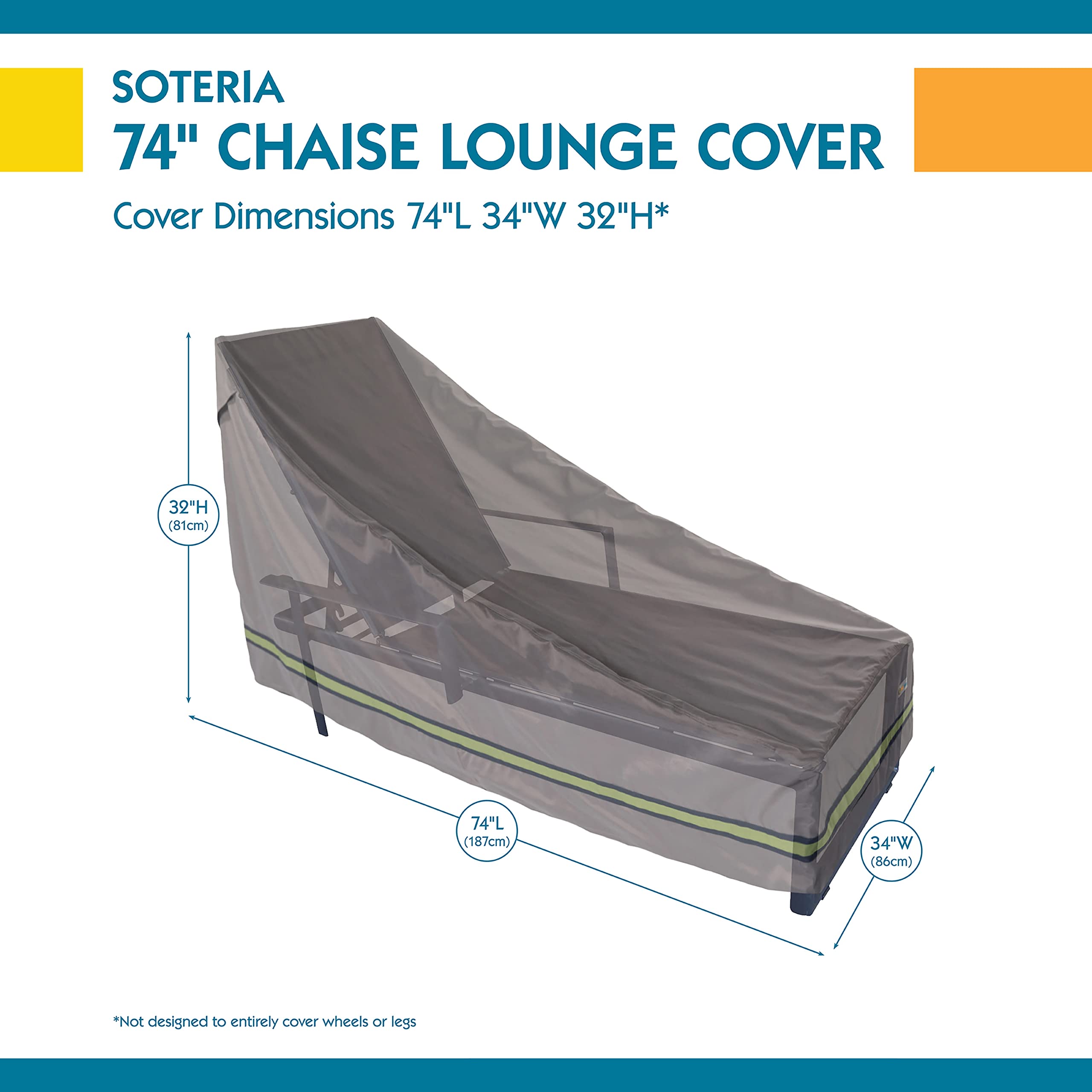 Duck Covers Soteria Waterproof 74 Inch Patio Chaise Lounge Chair Cover - Heavy Duty Outdoor Furniture Protection for All Weather - Perfect for Poolside, Deck, Garden & Backyard Use