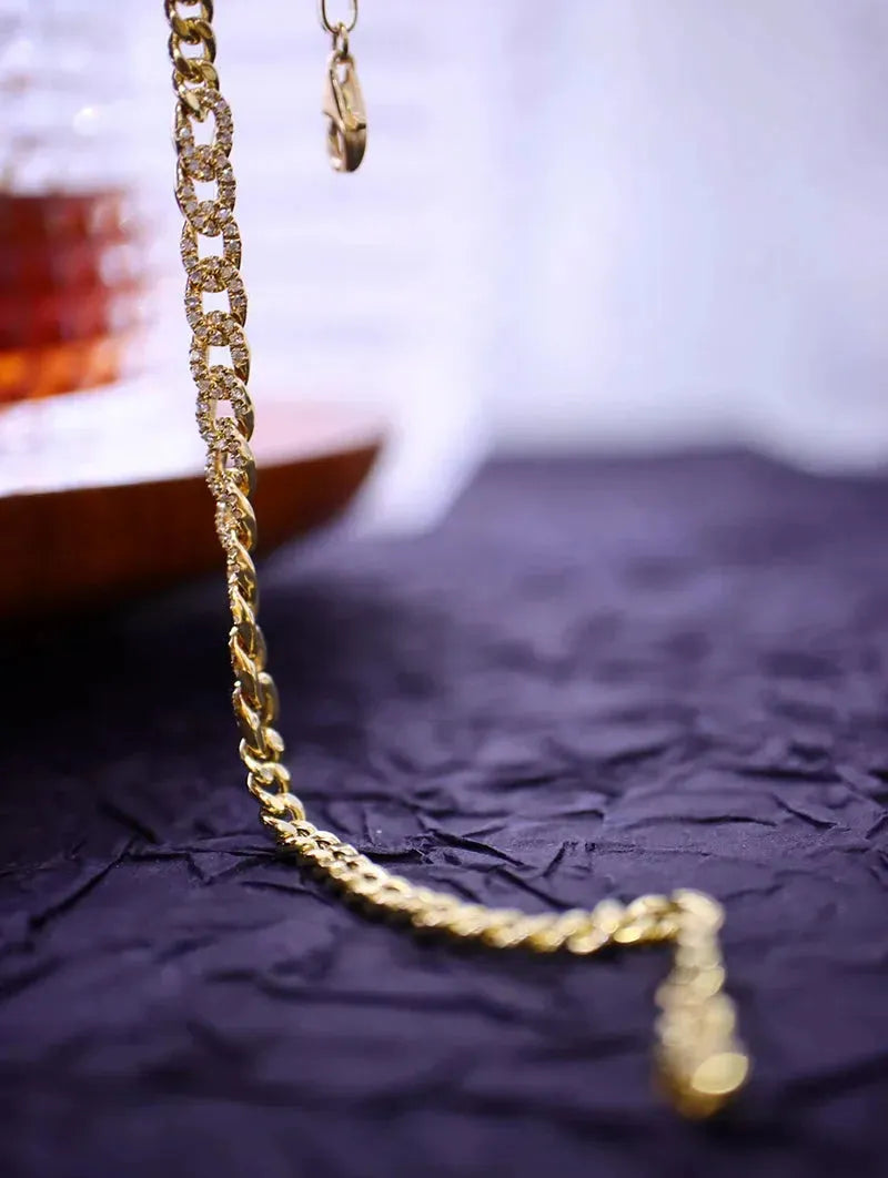 18K Yellow Gold Diamond Bracelet for Women - Real Natural Diamonds, Fashion Chain Design, INS Style Jewelry - Perfect for Parties, Weddings, and Special Occasions
