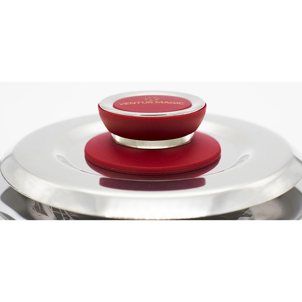 Stainless Steel Magic Ventur Odor-Proof Lid 25cm - Red Bakelite Knob for Cookers & Pots - Ideal for Cooking, Food Storage & Kitchen Organization