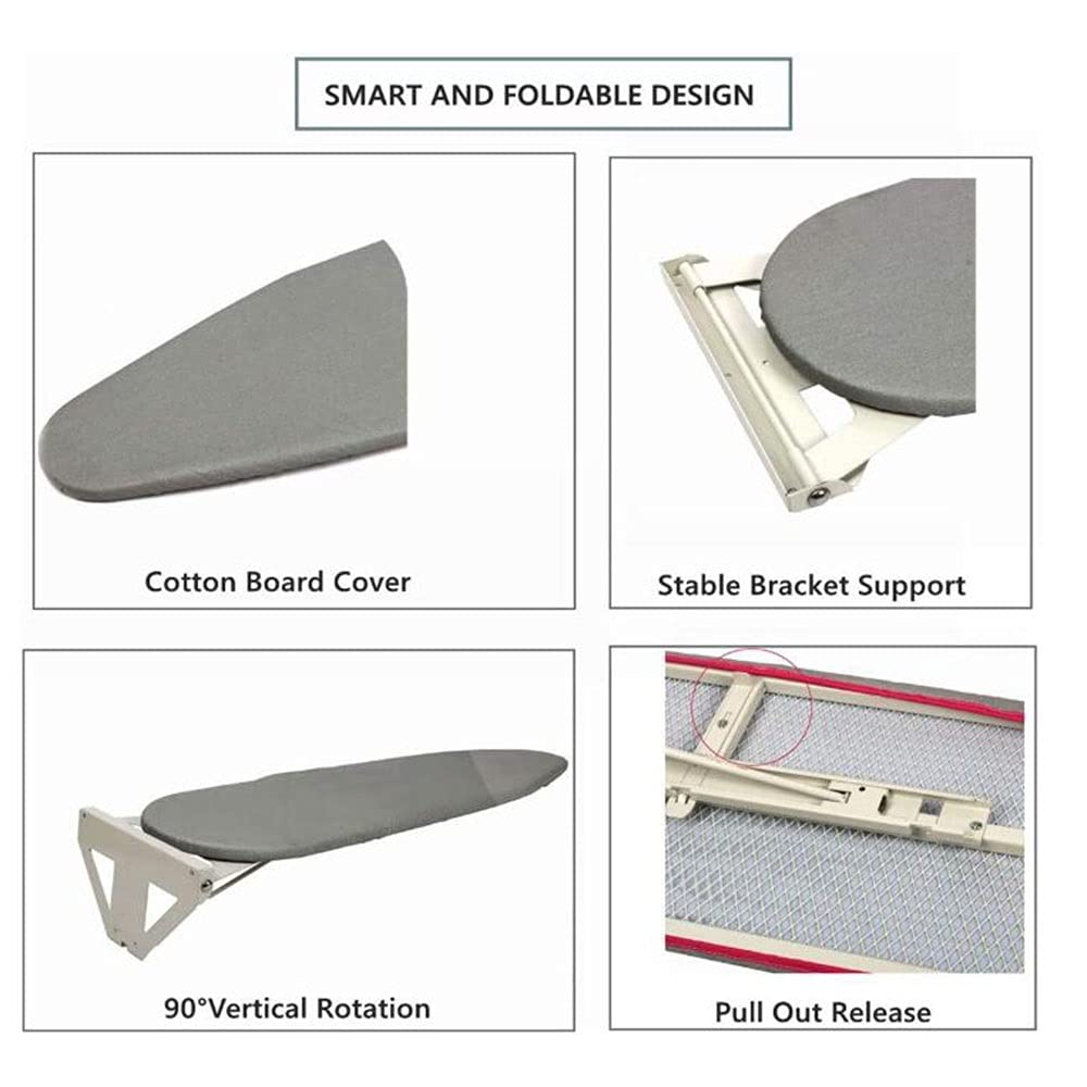 Wall Mounted Folding Ironing Board with Heat Resistant Cover - Professional Home & Hotel Use Space Saving Ironing Solution for Small Apartments & Laundry Rooms