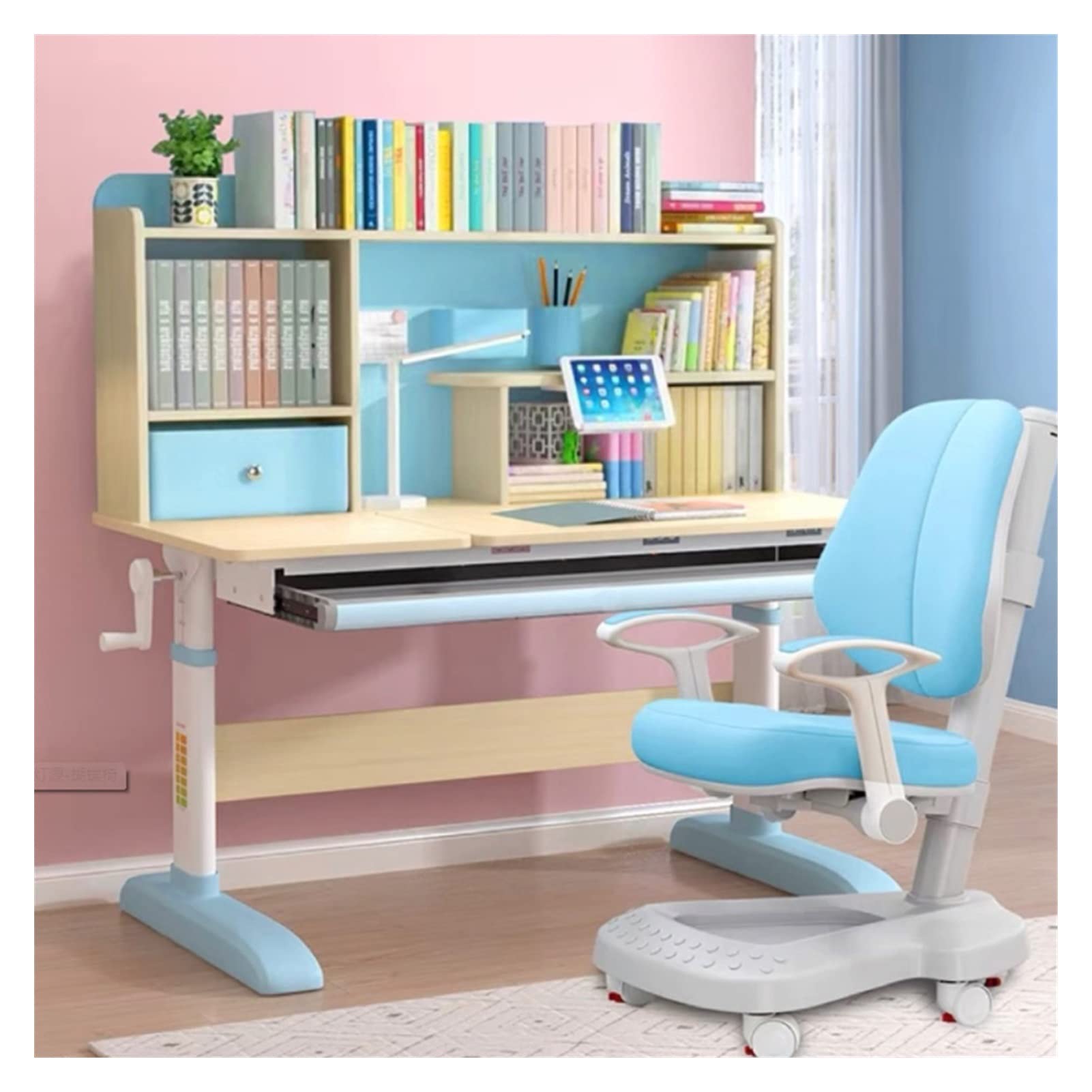 Adjustable Study Desk for Kids - Blue Writing Table with Chair for Home & School