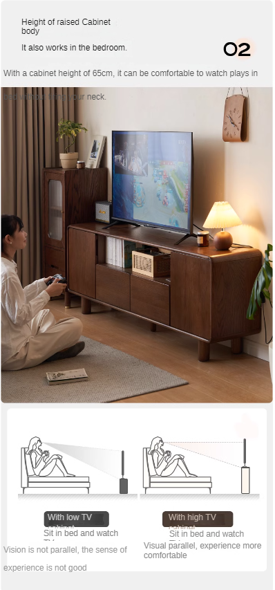 Solid Oak Wood TV Stand with Storage - Modern Entertainment Center for Living Room, Bedroom & Home Theater