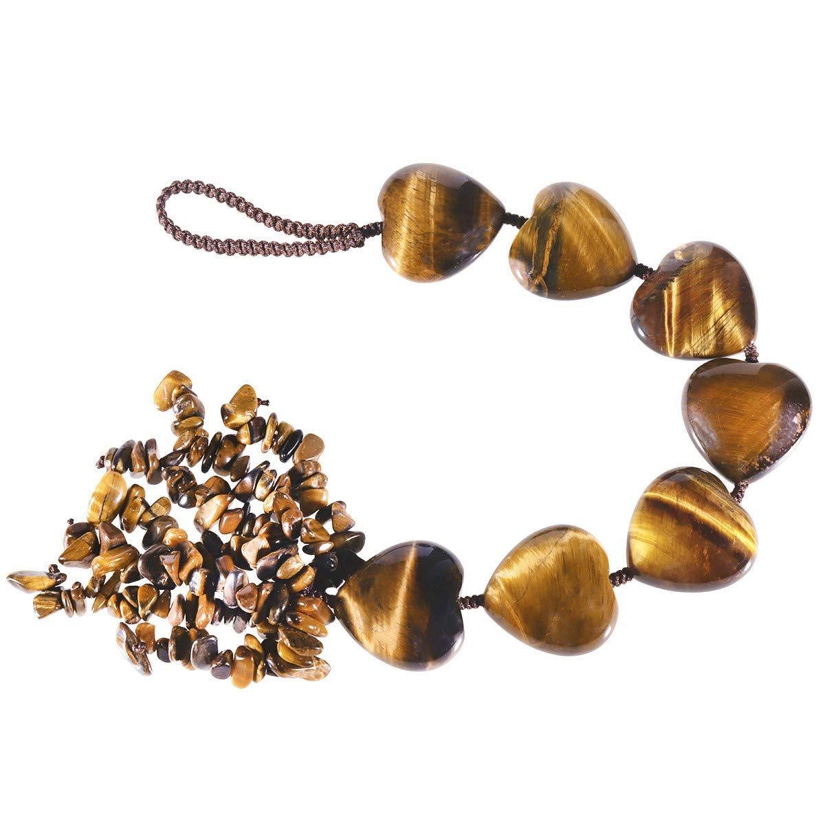 7 Chakra Heart Hanging Ornaments - Healing Crystal Stone Decor for Home, Office, Car - Feng Shui Lucky Charm for Meditation, Wedding & Blessing - Tiger's Eye Window Decor for Positive Energy & Relaxation