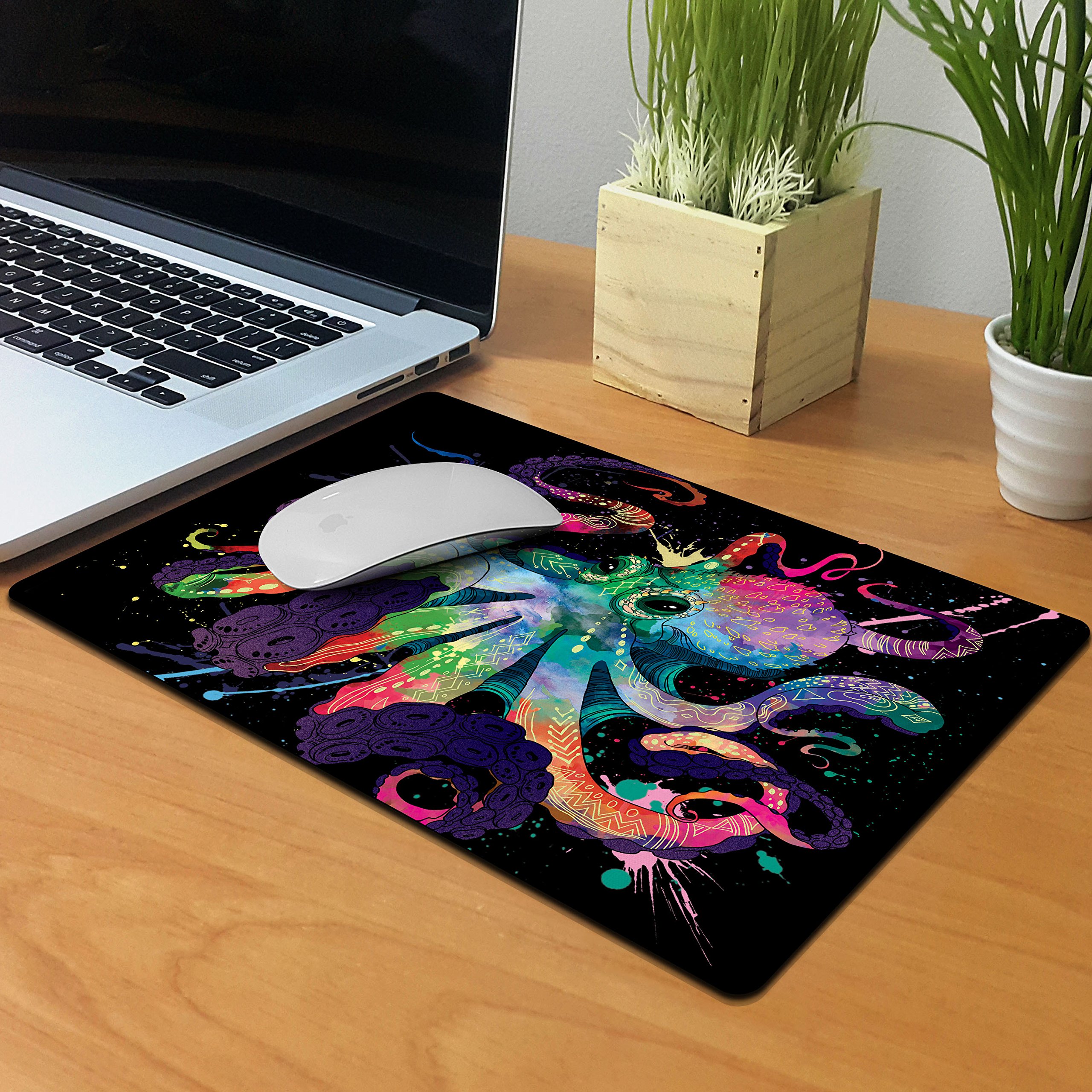 FINCIBO Extra Large (X-Large) Non-Slip Rectangle Mouse Pad - Colorful Octopus Black Design for Home Office, Gaming & Work Desk | Perfect for PC, Laptop & Computer Setup
