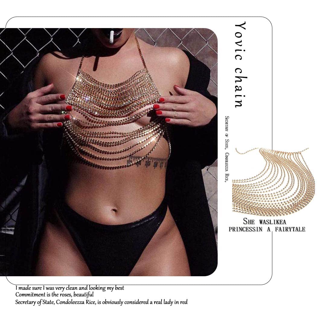 Boho Body Chain for Women - Sexy Rhinestone Waist Jewelry, Crystal Bikini Bar Chain, Rave & Nightclub Party Accessories (Gold) | Perfect for Music Festivals, Beach Vacations and Bachelorette Parties