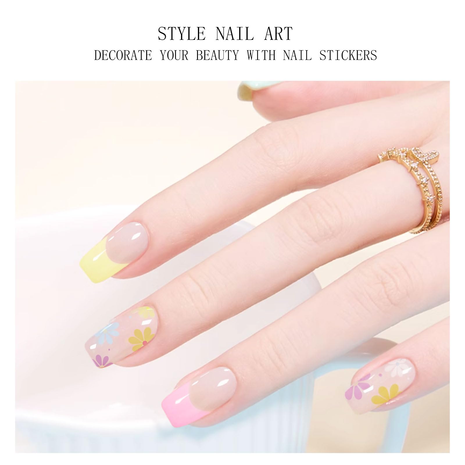 JMEOWIO Semi Cured Gel Nail Strips - Colorful Flower Nail Art Stickers, UV/LED Cured Nail Wraps for Salon & DIY Manicure | Perfect for Parties, Weddings & Everyday Wear