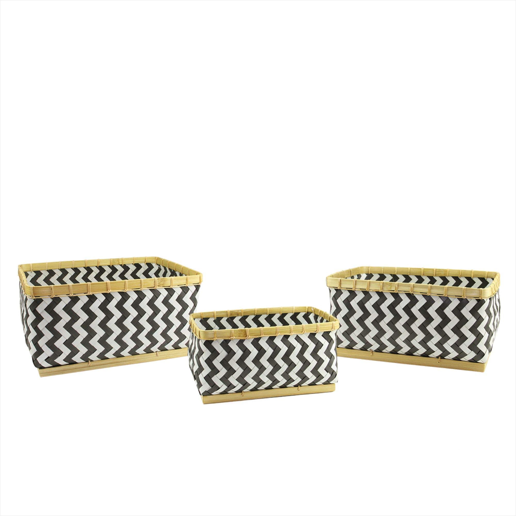 Black & White Chevron Baskets Set of 3 - 18