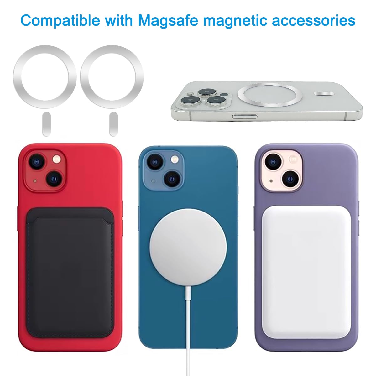 8 Pack Universal Metal Rings for MagSafe Magnetic Wireless Charger - Compatible with iPhone 15 14 13 Cases - Ultra-Thin Adhesive Sticker Rings for Car Mount & Magnetic Accessories (No Magnet Included) - Black & Silver - Perfect for Driving, Office & Home Use