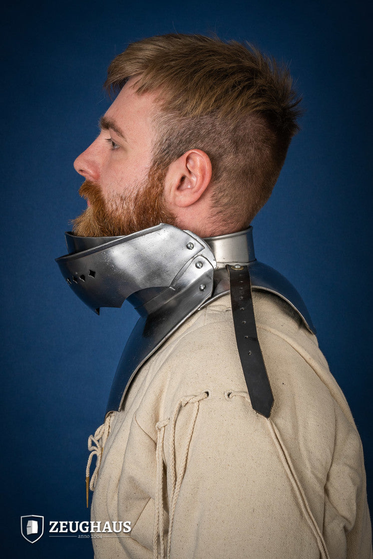 Medieval Gorget with Bevor - 1.6mm Polished Steel Neck Armor for LARP, Cosplay & Renaissance Fairs | Perfect for Historical Reenactments & Costume Events