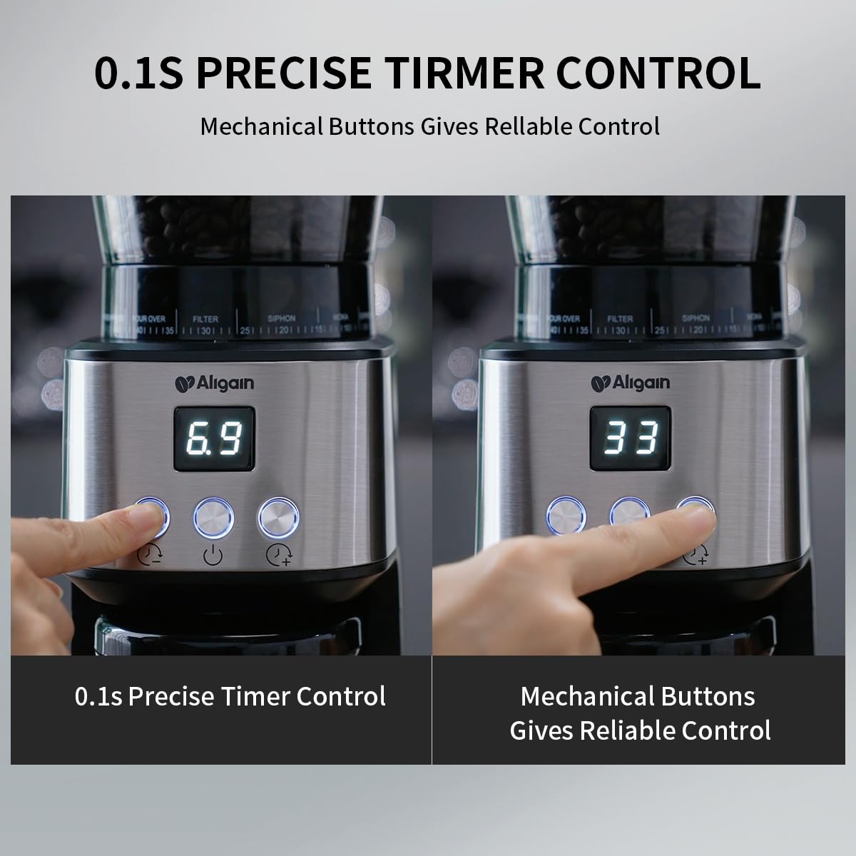Premium Stainless Steel Electric Coffee Grinder - 51 Precise Grind Settings & Timer for Espresso, Drip, Pour Over, Cold Brew & French Press - 120V 165W - Perfect for Home Baristas & Coffee Enthusiasts