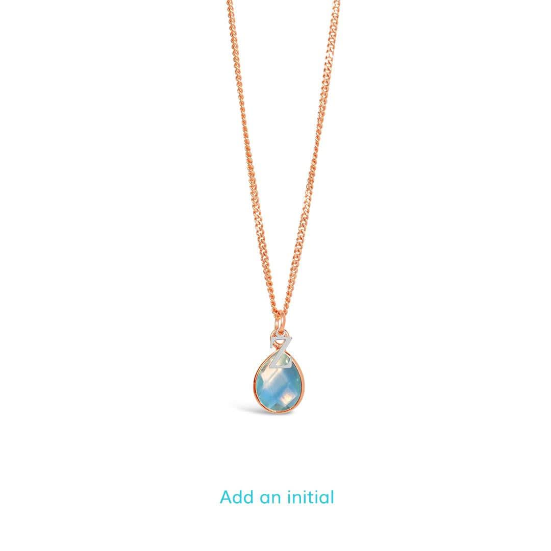 Blue Topaz Charm Necklace in Rose Gold - December Birthstone Jewelry for Women, Gift for Her, Christmas Present, Anniversary, Birthday, Valentine's Day