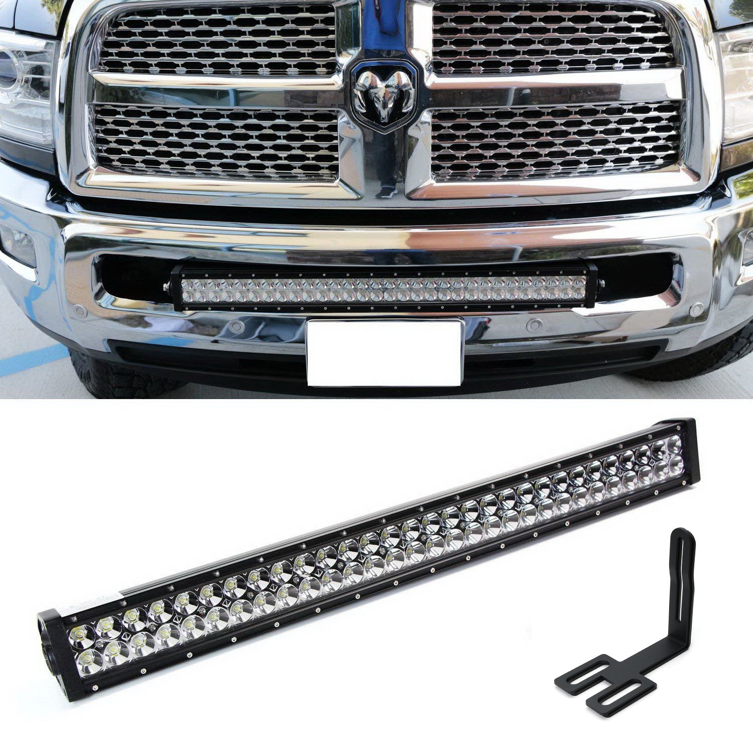 180W 30-Inch LED Light Bar with Bumper Bracket & Wiring Harness - Compatible with 2003-2018 Dodge RAM 2500/3500 - Off-Road Lighting for Trucks, ATVs & Night Driving